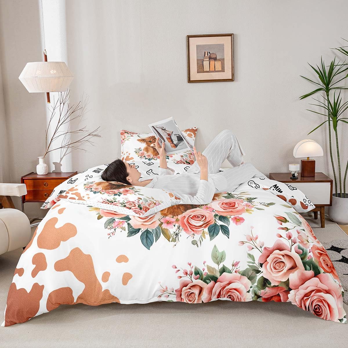 Homemissing Cute Highland Cow Bedding Set Double Highland Cattle Bedding Duvet Cover Set For Boys Teens Decor Animal Comforter Cover Set Western Decor Bedspread Bedroom Farmhouse Quilt Cover 3Pcs - Image 3