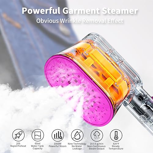 Miniatura 4 de Vaporizador portátil de mano para ropa, vapor de 1000 W para viajes y hogar, removedor de arrugas de tela 2 en 1, calentamiento rápido 20S, plancha