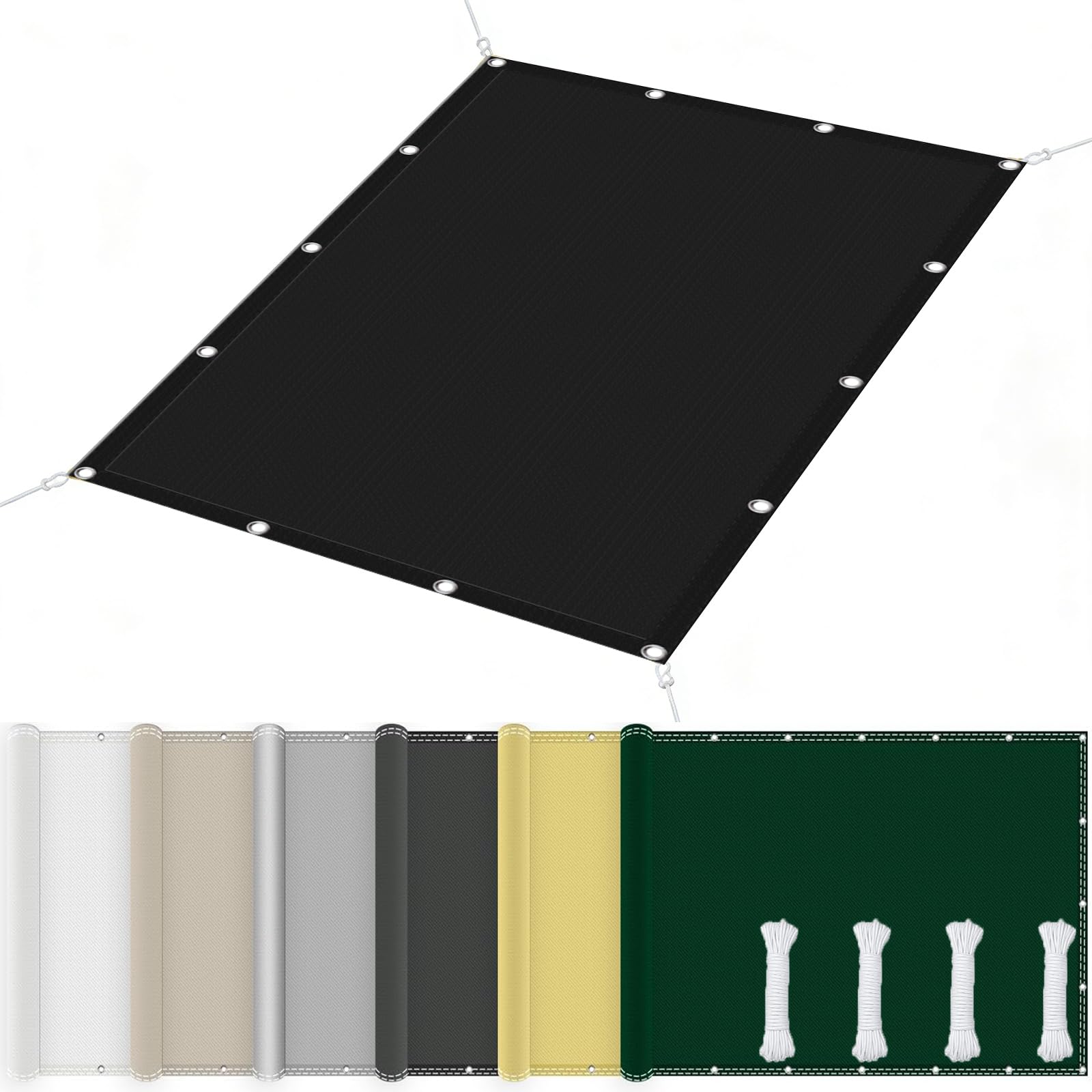 Voile d'ombrage imperméable protection solaire anti-UV avec oeillets noir 5x8m