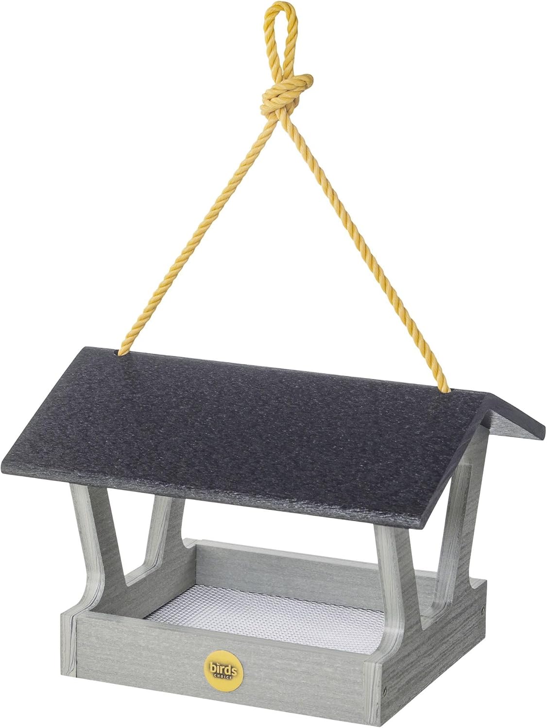 Birds Choice Modern Farmhouse Fly-Thru Bird Feeder, Driftwood – Durable Recycled Materials, w/Nylon Hanging Rope, Made in USA