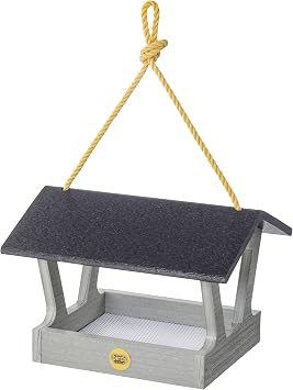 Birds Choice Modern Farmhouse Fly-Thru Bird Feeder, Driftwood Durable Recycled Materials, w/Nylon Hanging Rope, Made in USA