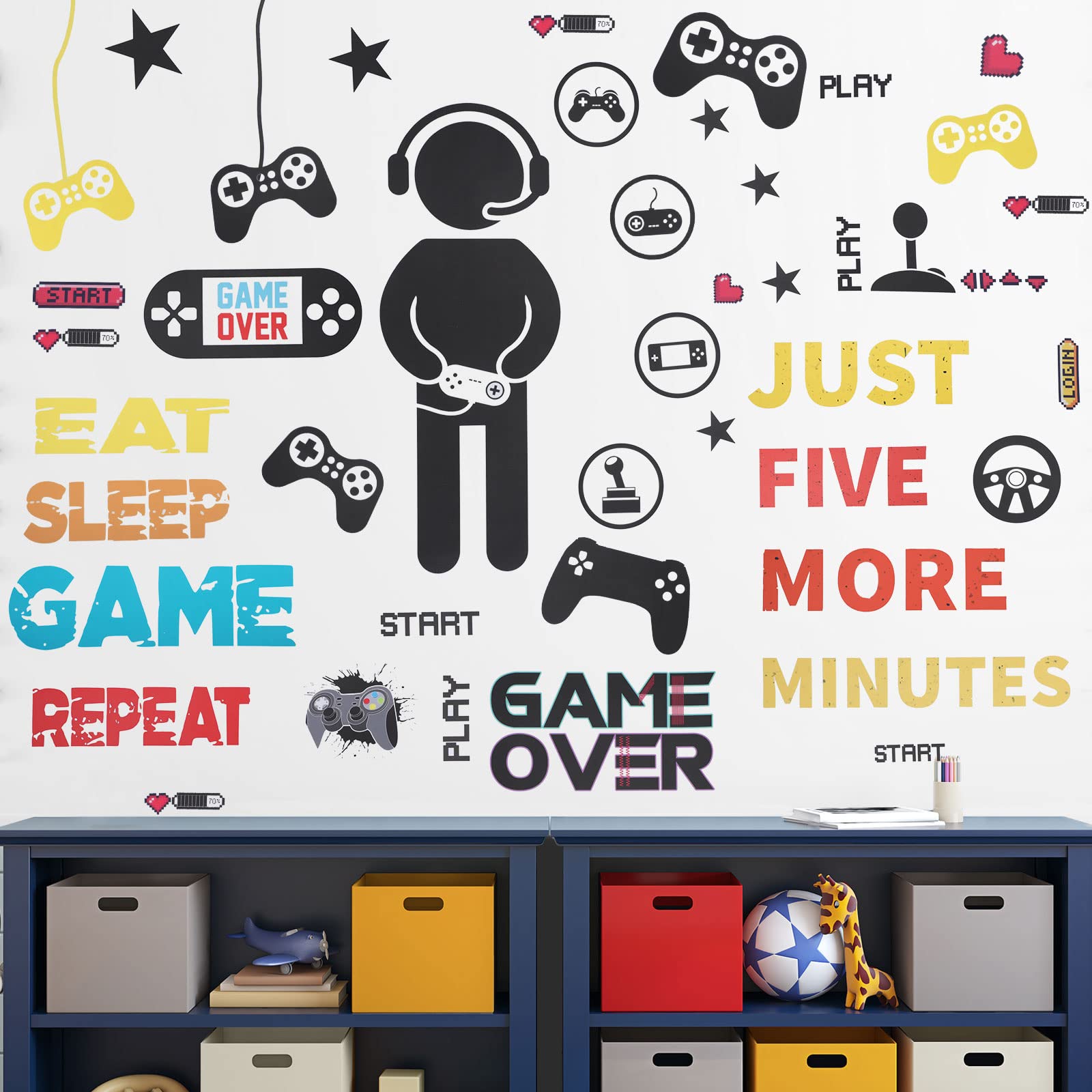 ZononGamer Room Decor Gaming Wall Decals Sticker Gamer Decals Boys Room Decals Video Game Decor Eat Sleep Game Wall Decal for Gamer Bedroom Playroom Decorations (Chic Style)