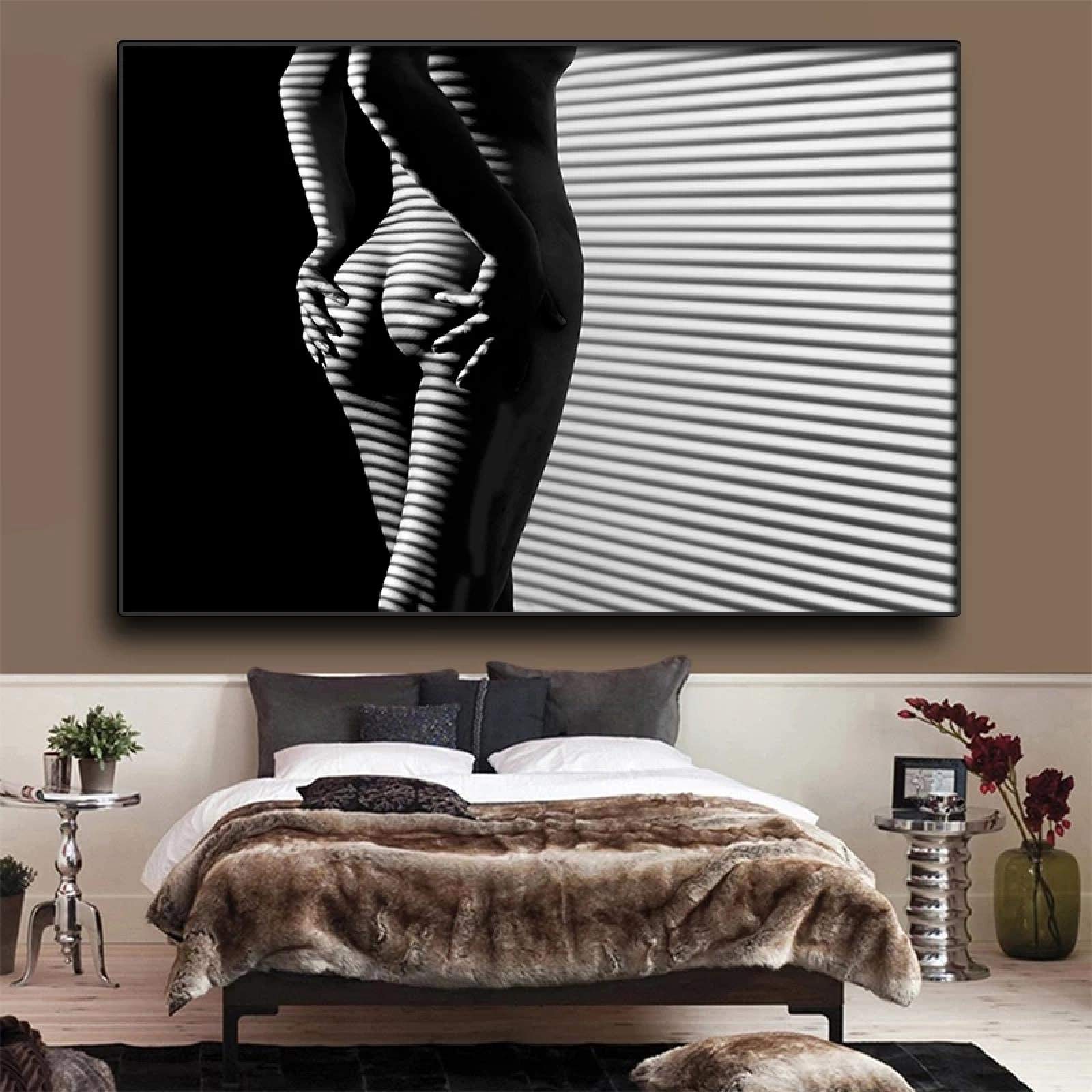 Abstract Women Canvas Painting Black White Modern Posters and Prints Wall Art Pictures for Living Room Artwork Home Decor 80x100cm(31x43in) Frameless