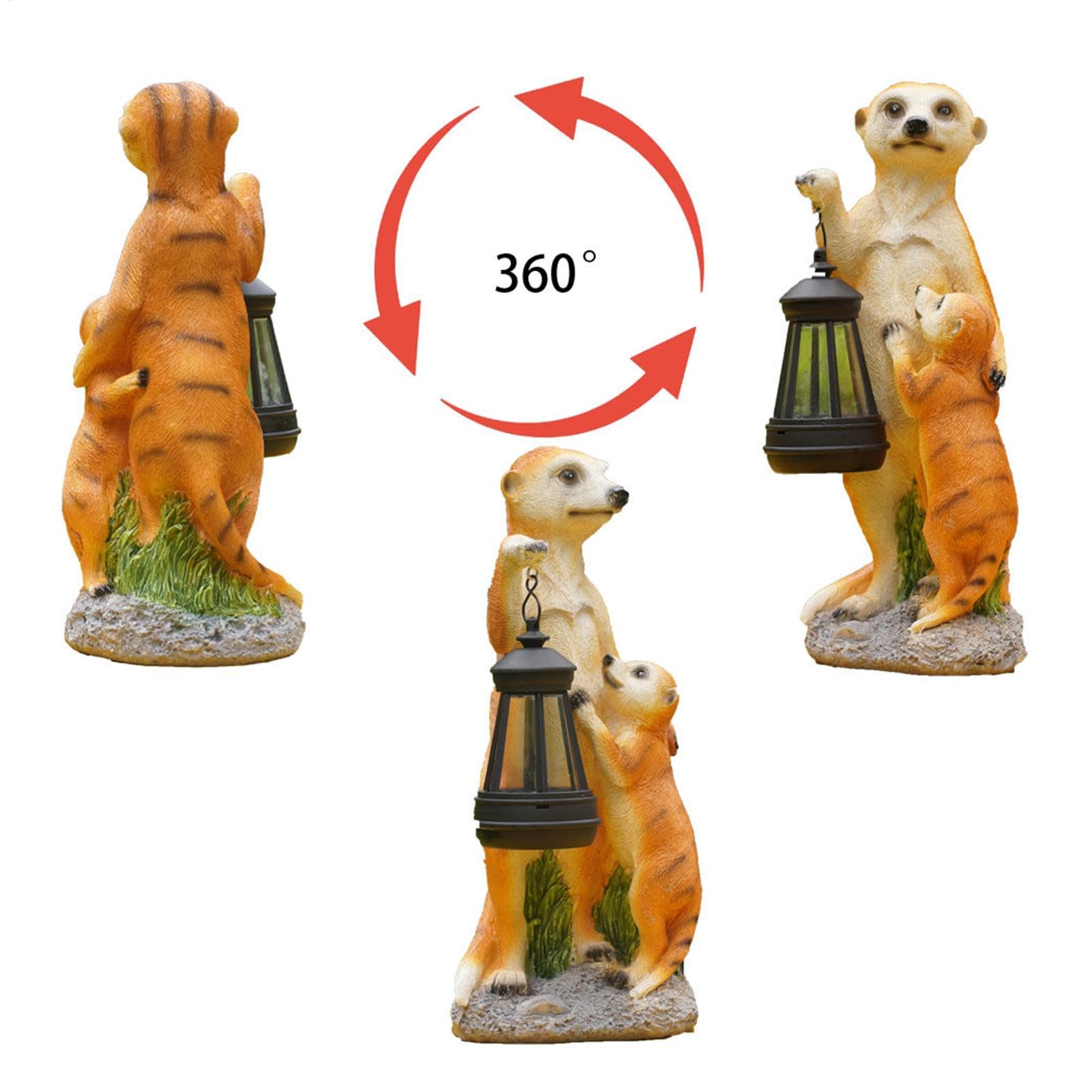 Surykatka Statua Ogrodowa Kolekcjonerska Figurka Dekoracja Ogrodowa | Matka i Surykatki Rzeźba z Lampą Solarną Ozdoba Ogrodowa na Taras, Trawnik, Podwórko, Balkon, Ganek, Ścieżkę