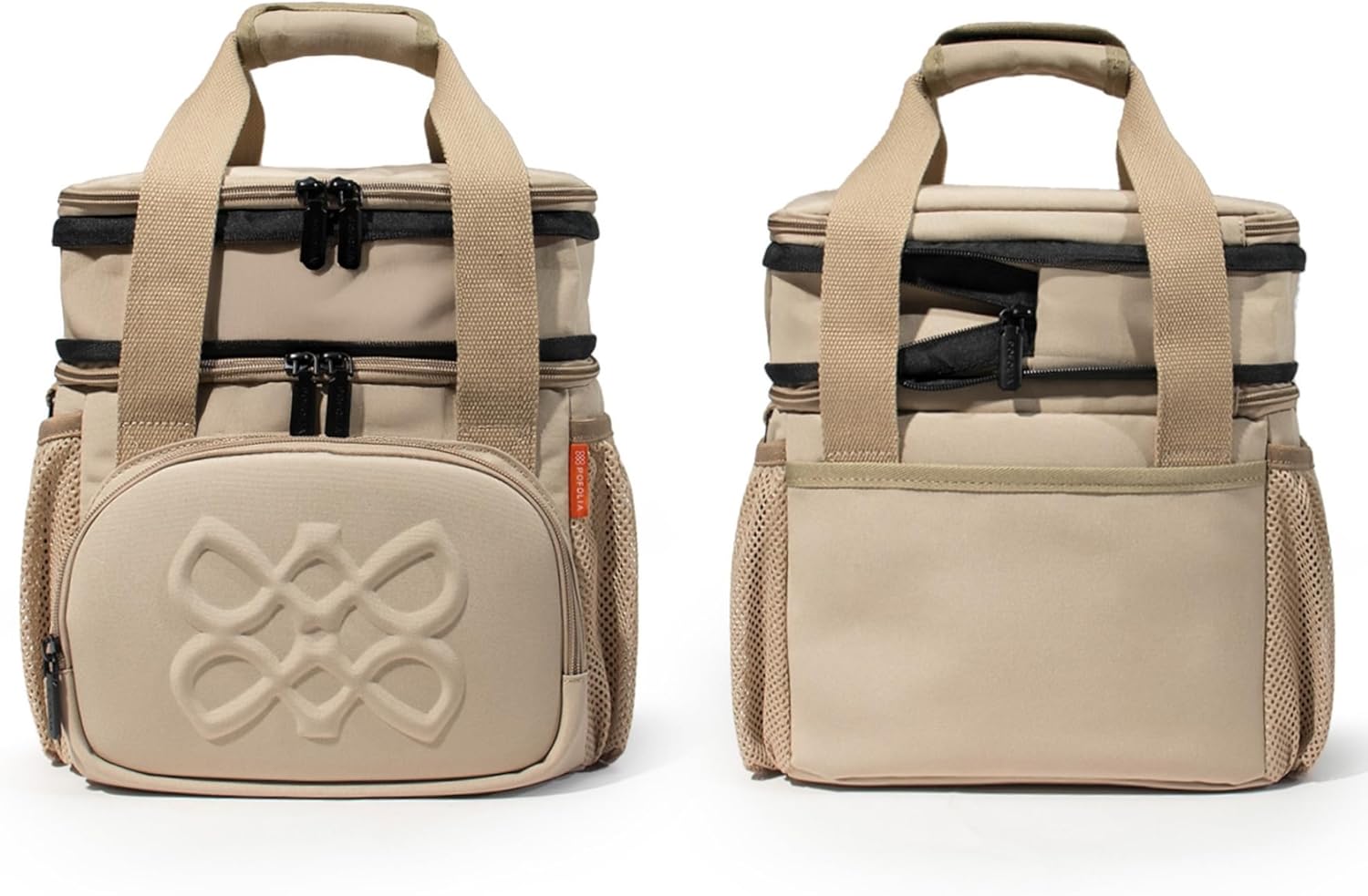Dual Compartment Lunch Bag, 12L Insulated Leakproof Lunch Box, 13 Can Capacity (Oatmeal Beige)