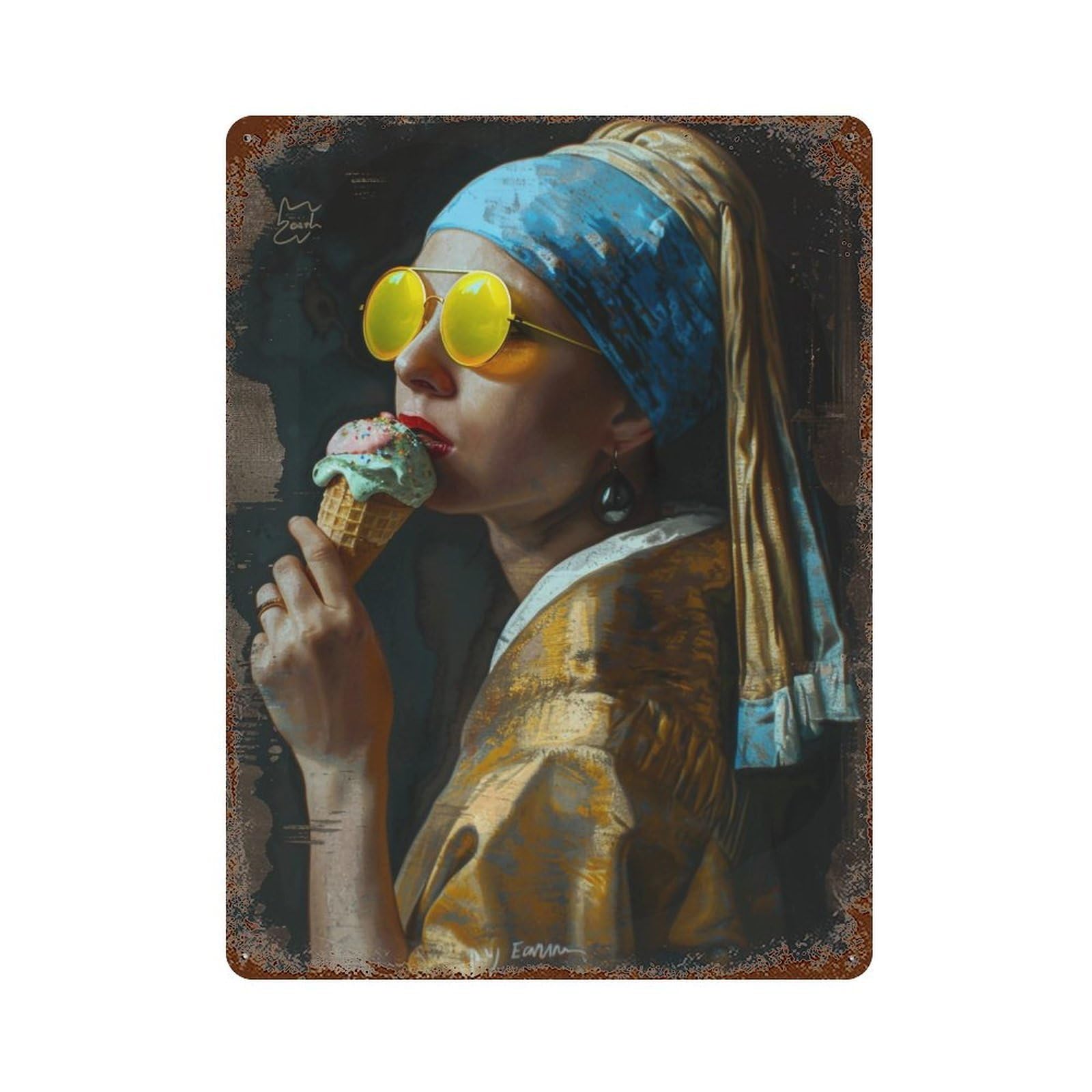 YHGERTKU Modern Twist Girl with Sunglasses & Gelato 04 Wall Art Retro Iron Vintage Metal Tin Sign Poster Modern Decor for Living Rooms Gift 40x30cm