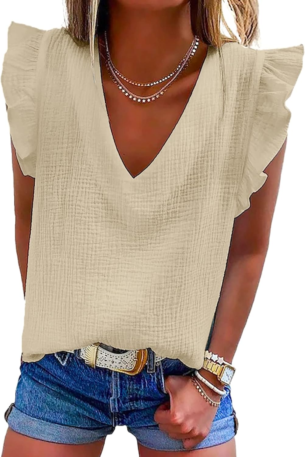 Dokotoo Womens 2026 Cute V Neck Ruffle Sleeveless Shirts Elegant Tank Tops Blouses