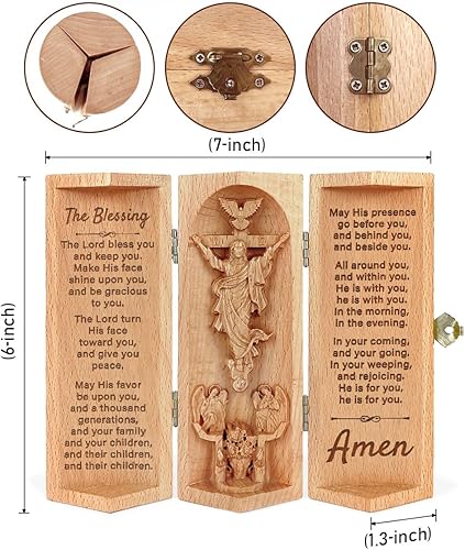 Miniatura 7 de Jesuspirit - La bendición, decoración cristiana, estatua de madera católica, escultura Familia de la Natividad, Estatua de Jesús, Estatua de la