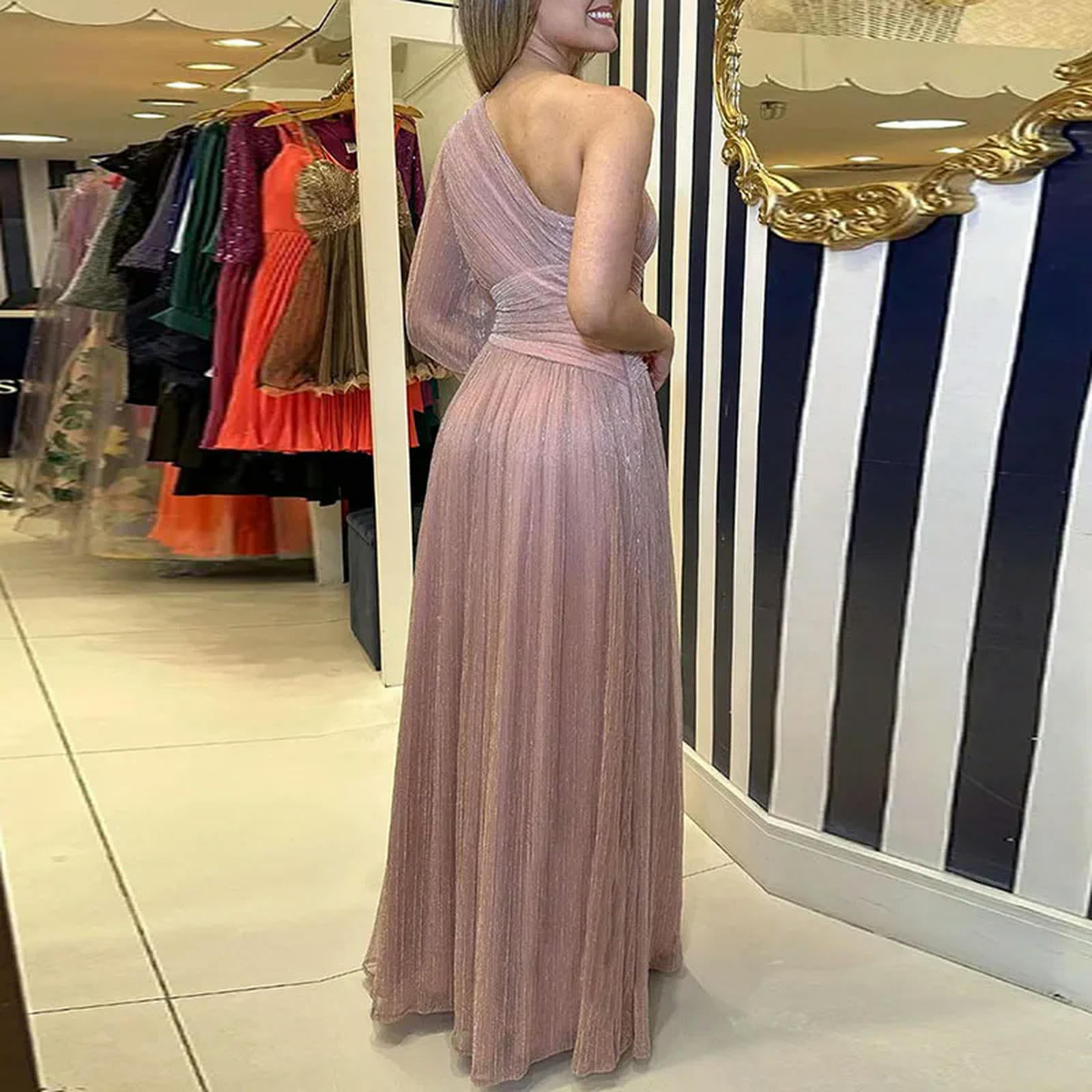 Vestido de Noche con un Solo Hombro y Manga Acampanada para Mujer, Vestido Largo con Abertura y Espalda Descubierta, Vestido Largo de Malla de Encaje para otoño, Vestido Largo con Abertura