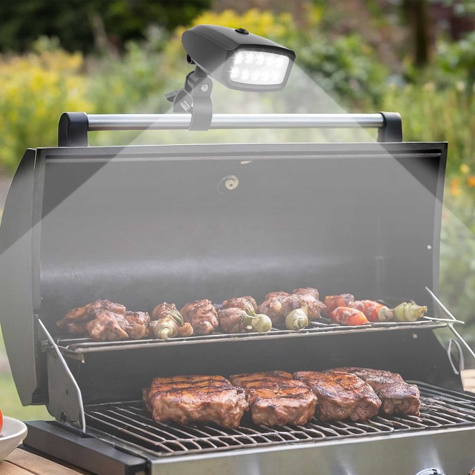 Luce per barbecue a LED, girevole a 360°, luminosa, a 10 LED, ultra resistente alla pioggia, resistente al calore, portatile, pratica illuminazione per barbecue, per tutti i tipi di barbecue