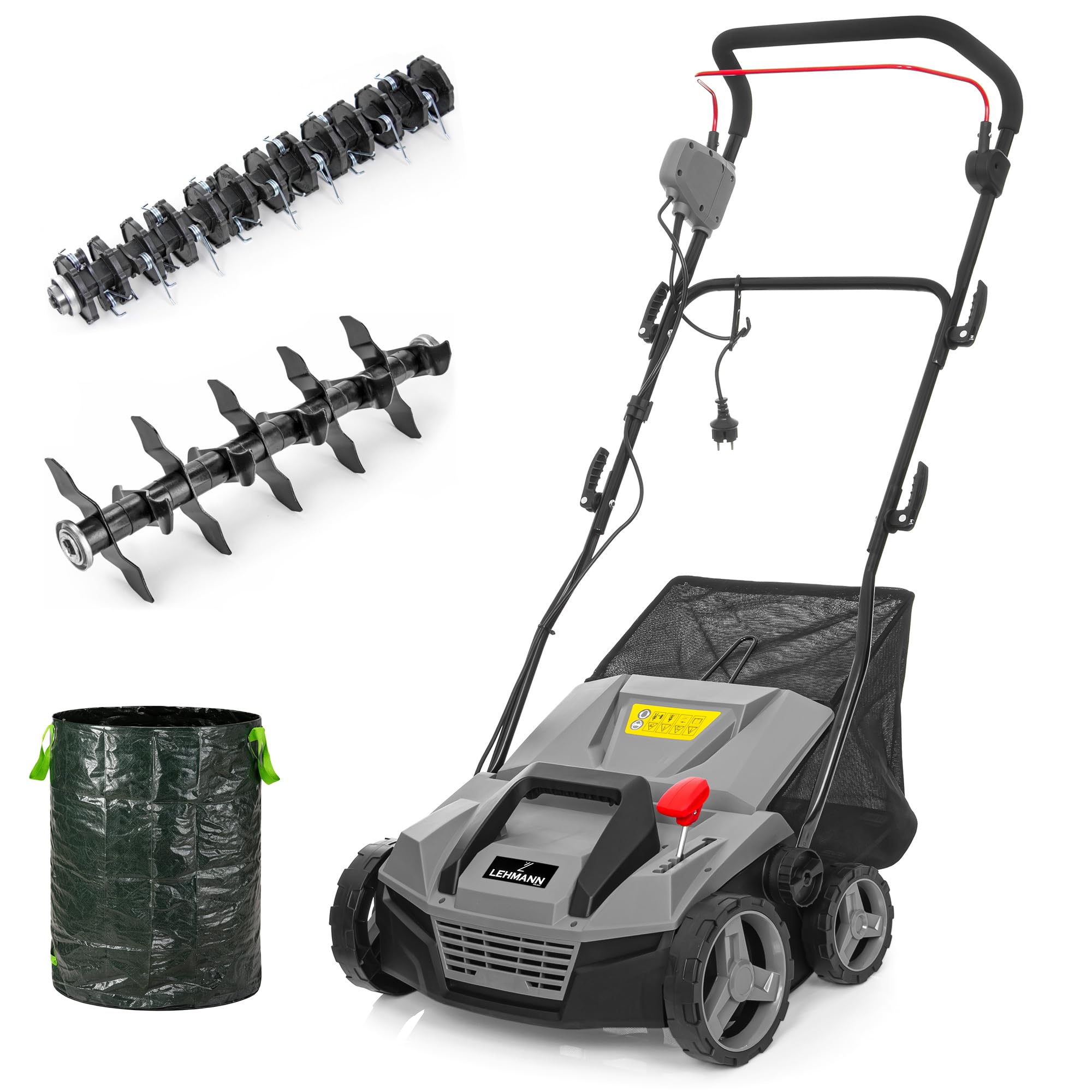 LEHMANN Teasel - Escarificador eléctrico con ancho de trabajo 38 cm, 2 W, 1800 W, ajustable en 5 niveles de -12 biz + 6 mm