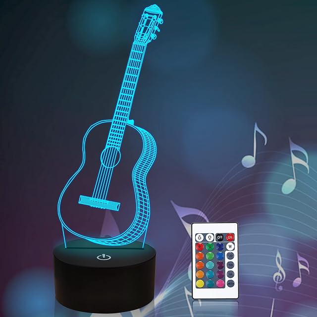 3D Night Light Guitar Gifts for Music Lover, 3D Illusion Lamp with Remote Control &16 Colors Changing Amazing Idea Choice for Musical Instrument Shop Home Party Supply Decoration Xmas Valentine's Day