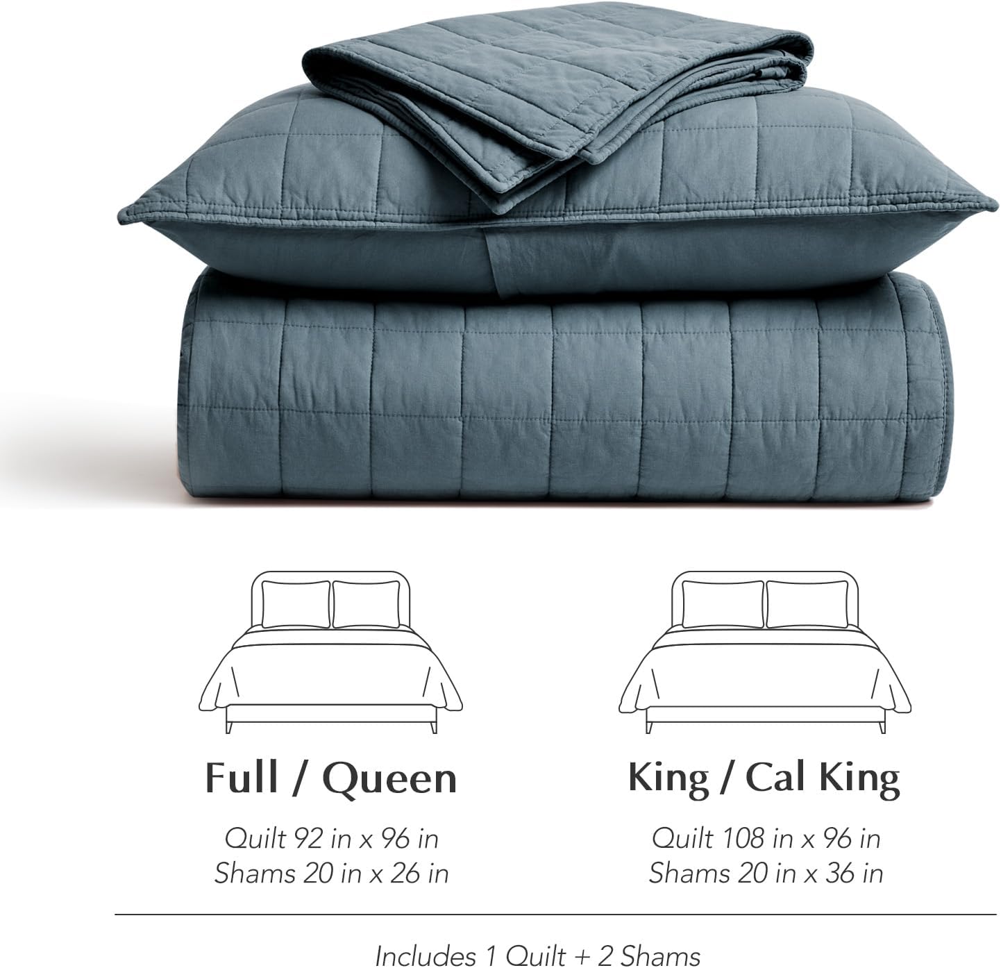 EVERGRACEHOME 100% Cotton Box Stitch Quilt Bedding Set Queen Size 3 Pieces, Garment-Washed Lightweight Soft Cozy Coverlet, Quilted Bedspread Sets with 2 Shams for All Season, Midnight Blue - Image 8