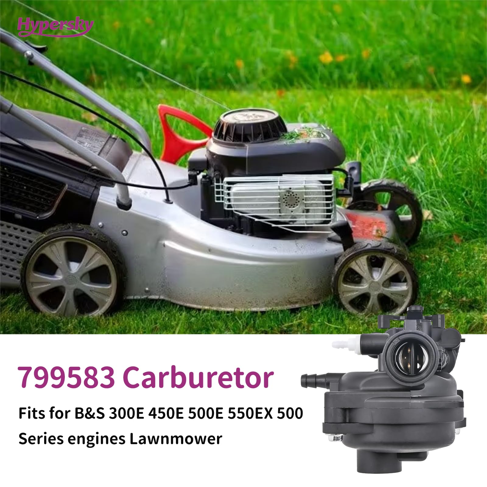 Hypersky 799583 - Kit de carburador para cortacésped de 125 cc, 140 cc, 500E, 300E, 450E, 550EX, 500, 09P602, 9P602, 08P502, 8P502, motor de 4 ciclos para exteriores, repuesto 593261 591979 59111 60 y