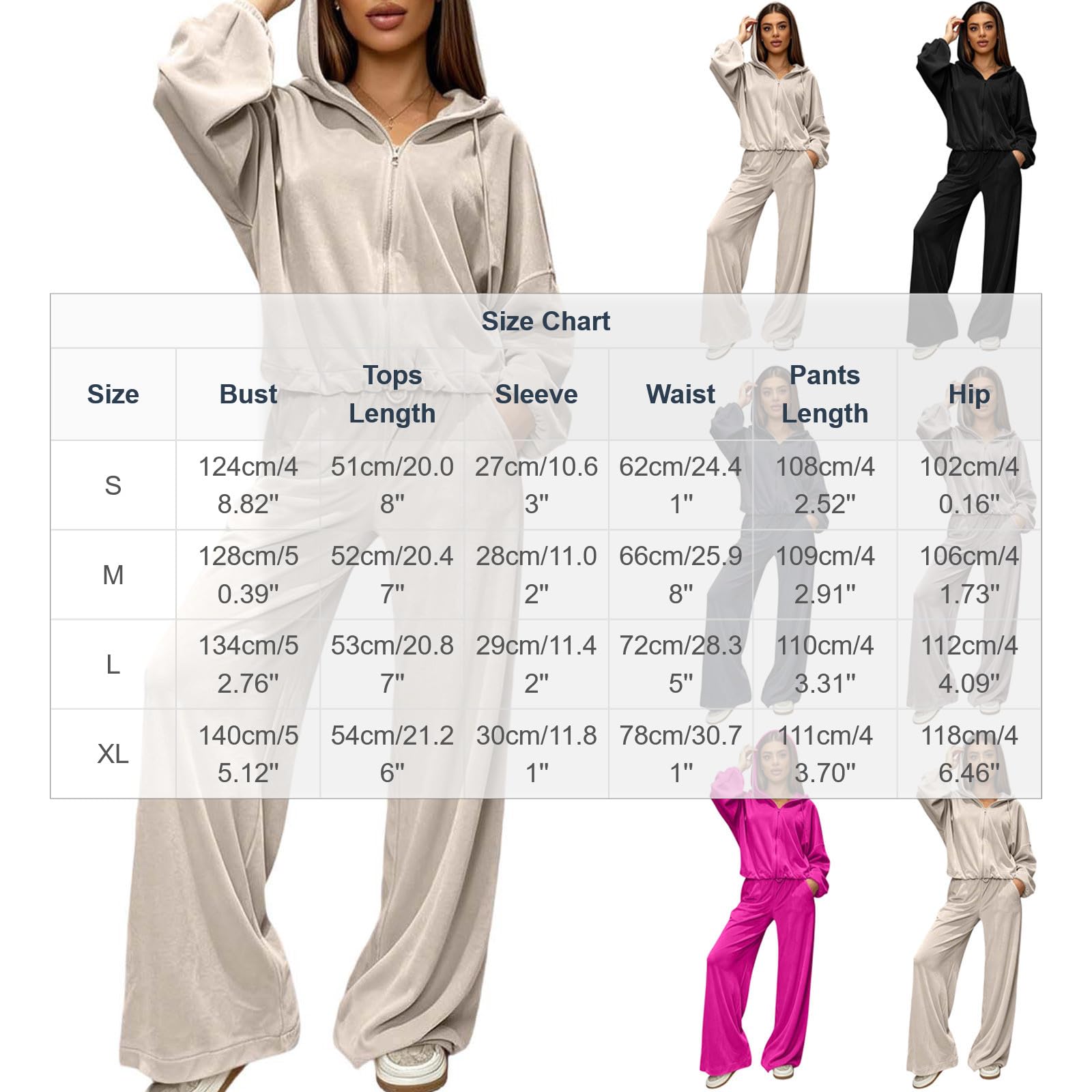 Tuta da donna per il tempo libero, a maniche lunghe, in velluto, 2 | Felpa con cappuccio e pantaloni, per primavera, autunno e inverno