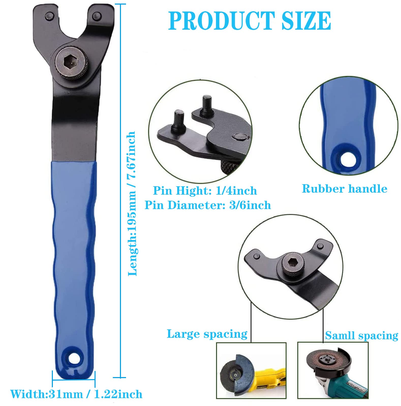 Chiave a brugola per smerigliatrice angolare, manico in plastica regolabile a 2 pin, smerigliatrice angolare regolabile, 10-40 mm, adatta per la maggior parte delle smerigliatrici angolari,