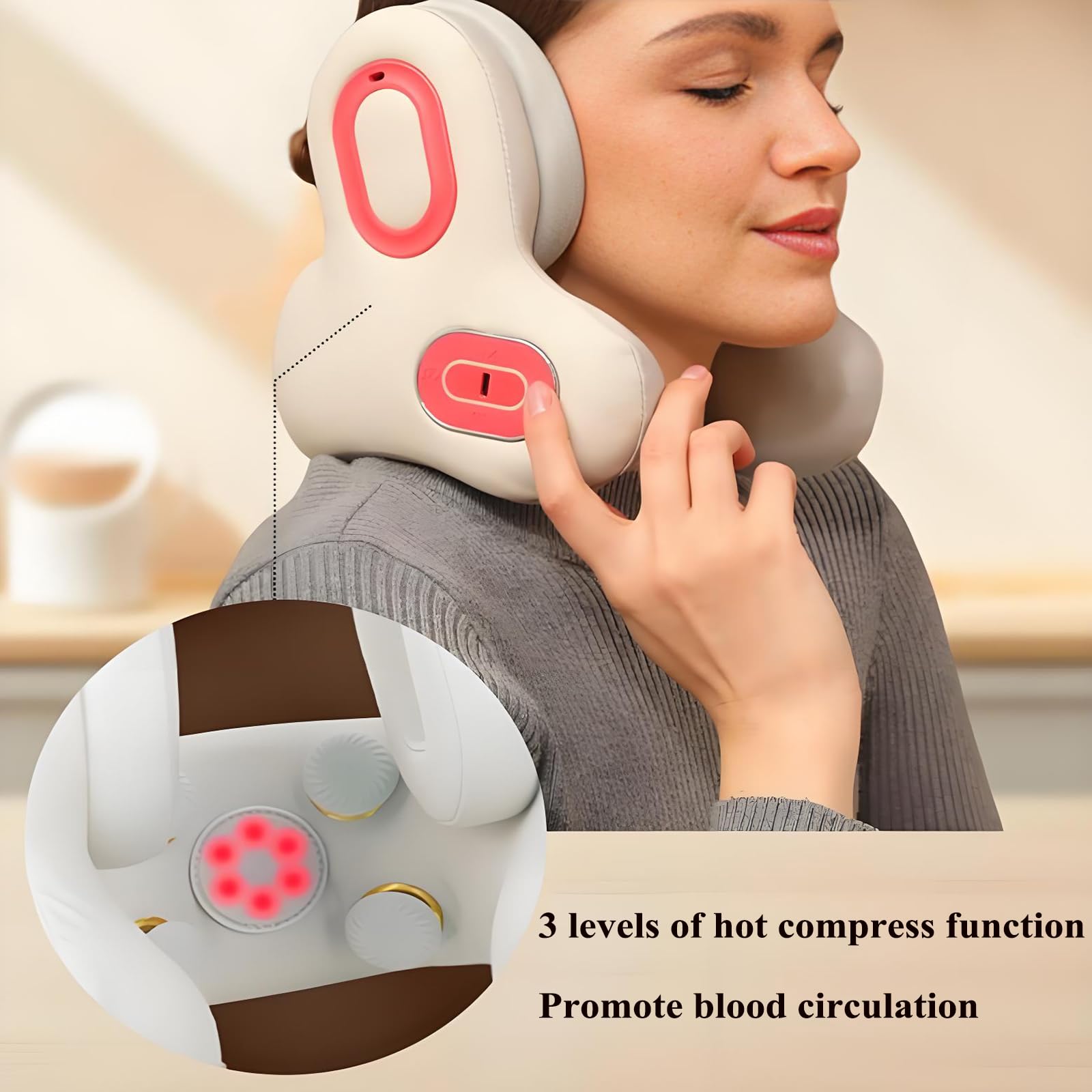 Poduszka Podróżna Bluetooth Z Redukcją Szumów, Ergonomiczna Poduszka Samolotowa Z Pianki Memory Z Głośnikiem,regulowany 4-stopniowy Masaż I 3stopniowy Gorący Kompres,głęboka Izolacja Akustyczna