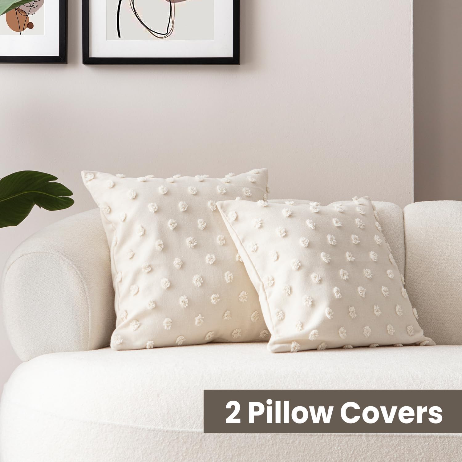 EtaVita Ivory Throw Pillow Covers 20x20 Set of 2 - Elegant Decorative Cushion Cases, Cotton Blend with Hidden Zipper, Hypoallergenic & Fade Resistant, Timeless Neutral Decor for Any Room