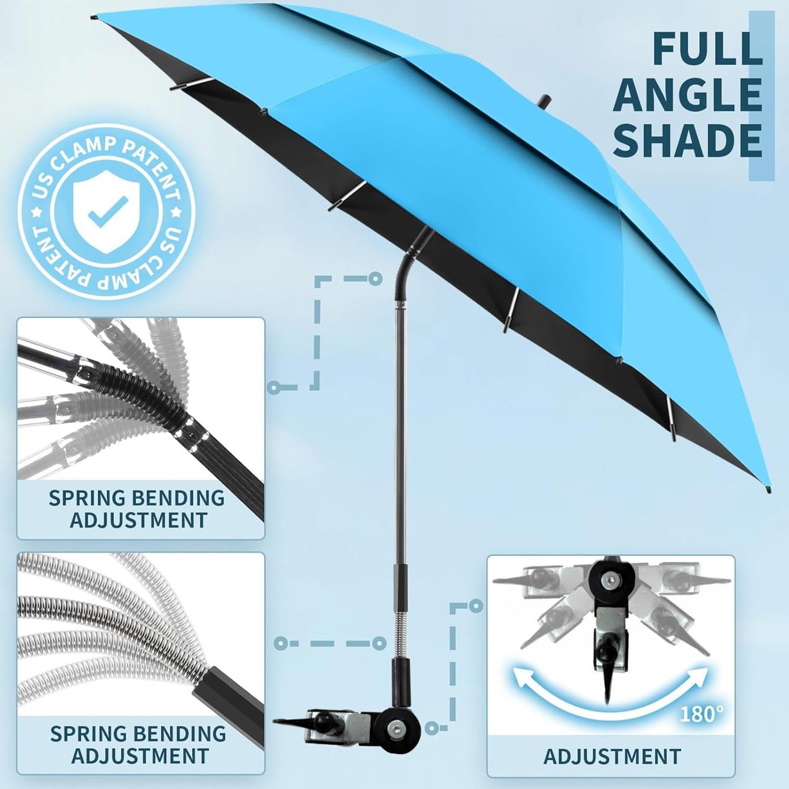 Sombrilla Con Clip Para Silla De Jardín Doble Dosel Portátil Ajustable 180° | Sombrilla Para Tumbonas Para Exterior Playa Tomar El Sol Viajes Vacaciones Camping Picnics Patio Silla De Rued