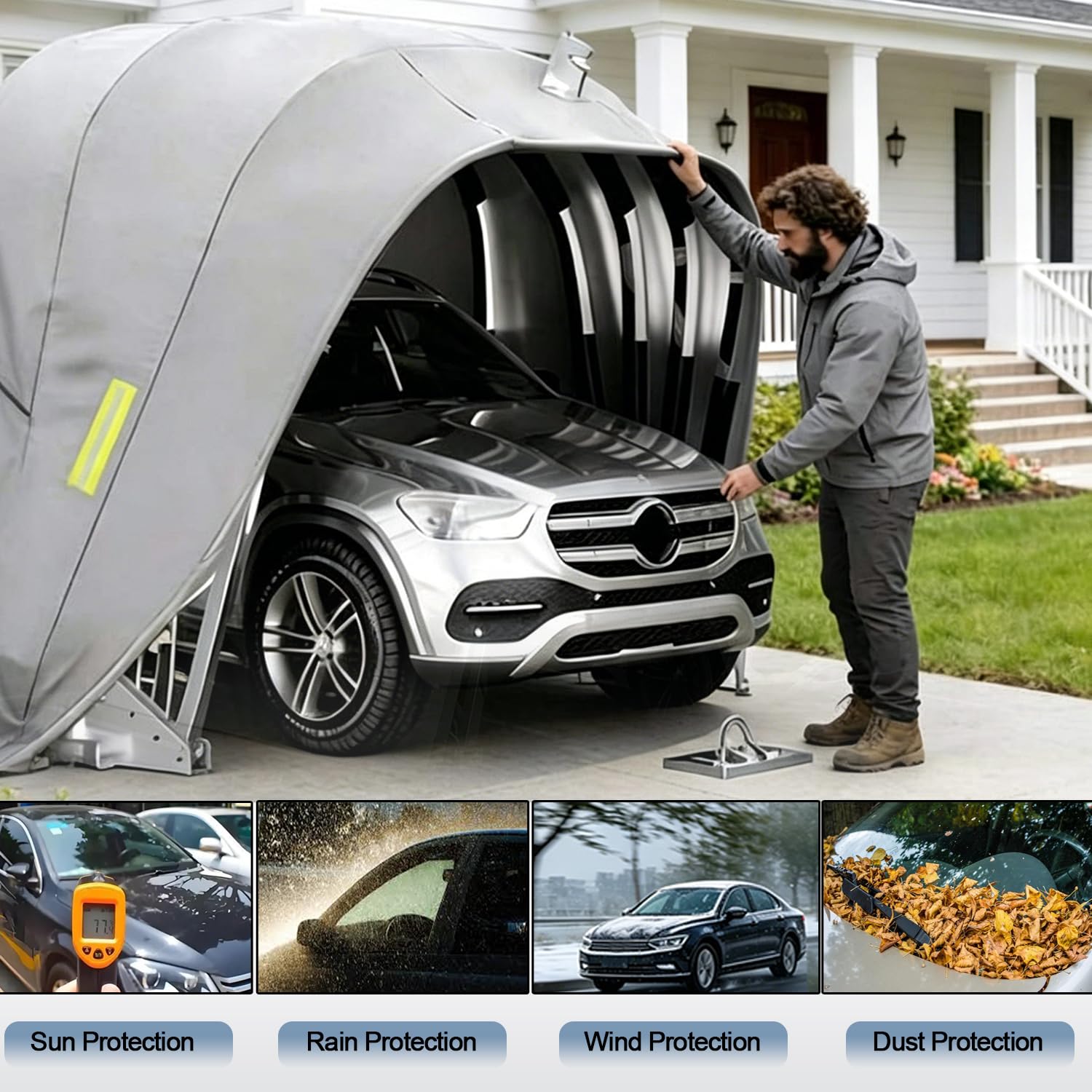 Garage Pieghevole per Auto, Semiautomatica Telescopica Carport Auto per Esterno, Acciaio Inossidabile, Impermeabile, Antigrandine, Resistente Alle Intemperie, Per SUV e Au to Berlina (5.5m)
