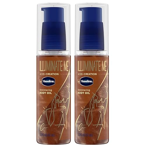 Vaseline Illuminate Me Shimmering Body Oil 3, paquete de 2 unidades para viajes, esenciales que brillan para pieles ricas en melanina, 3.3 onzas Ea