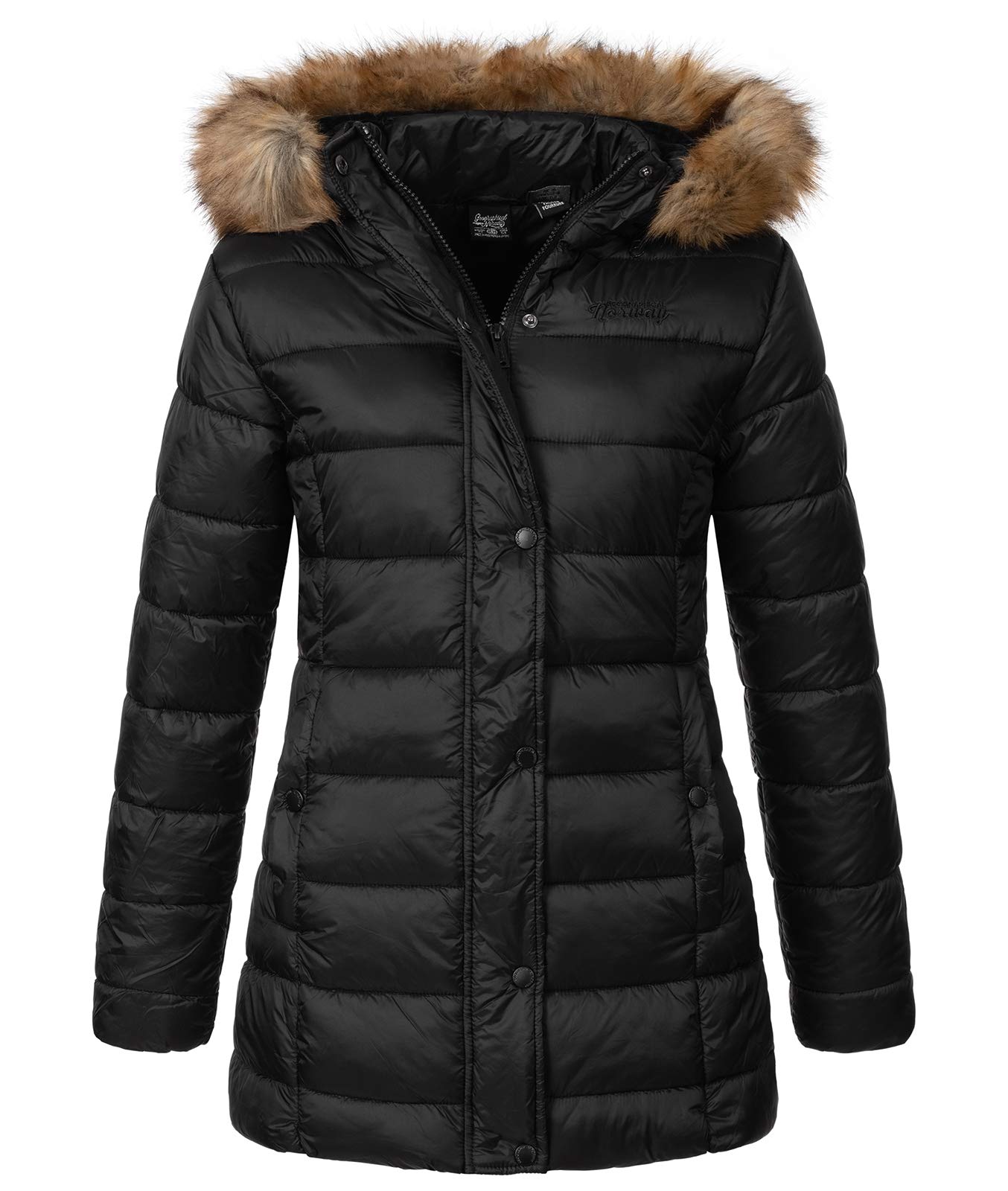Geographical Norway Damen Winterjacke Parka Damenjacke Damenmantel Wintermantel Damen Jacken Outdoorjacke Warm Kunstfellkragen Gefüttert D-458 Schwarz M