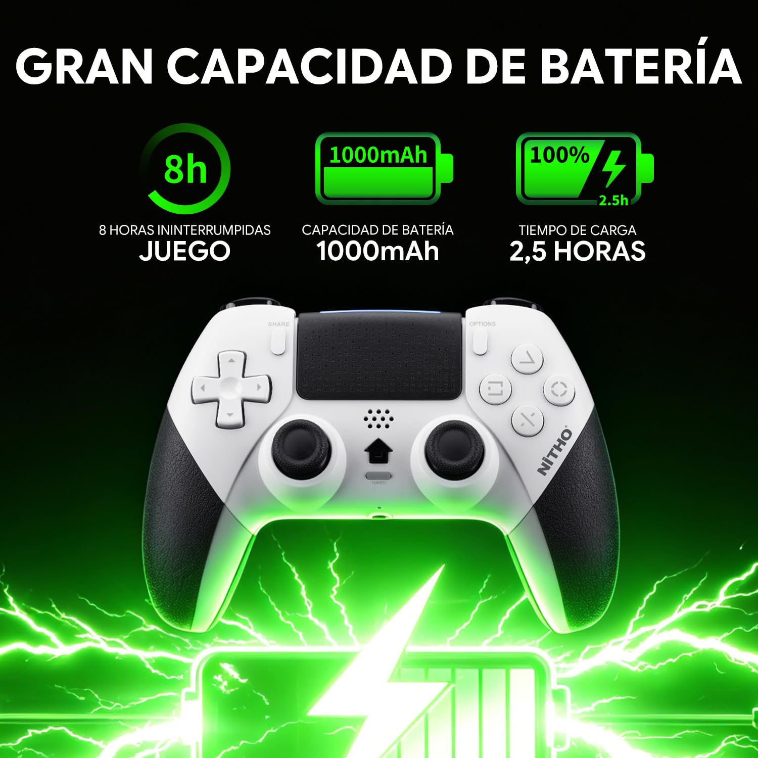 NITHO EVOLUTION Mando Inalámbrico Compatible con PS5 Pro/Slim, PC, iOS y Android, Gamepad con Joysticks Hall Effect, Doble Vibración, Macro, Turbo, Sensor de Movimiento de 6 Ejes y Panel Táctil