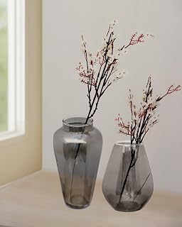 HOMESAKE Pitcher Flower Vase for Flower Plants Glass Vase Pot for Living Room Home Decor Dining Table Decoration Water Plants Bedroom Hall Aesthetic House Warming Gift, Classic Urn, (Smoky Set)