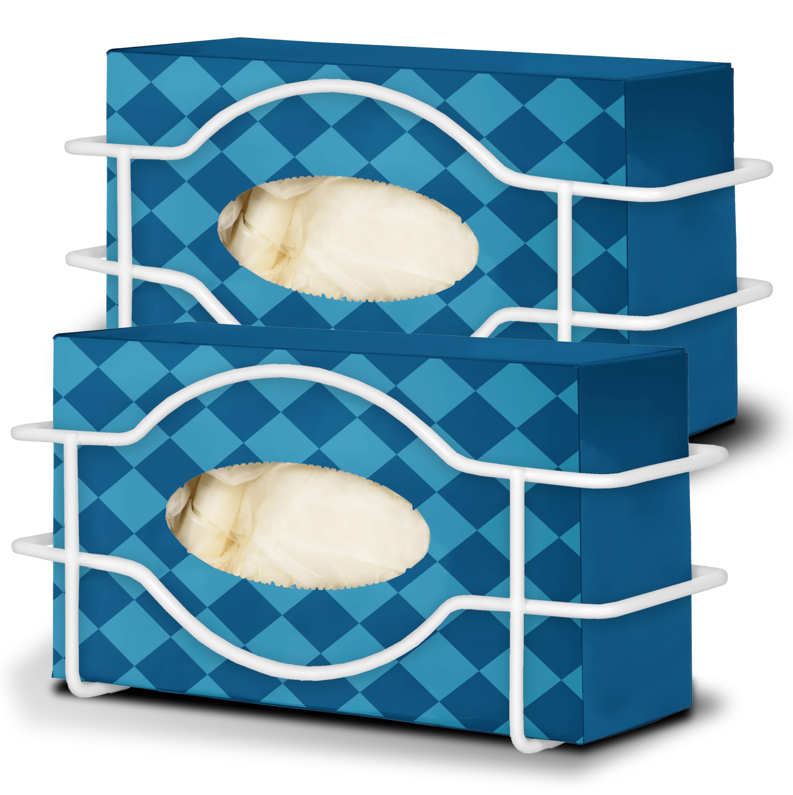 Stock Your Home (White Metal Single Gloves Dispenser (2 Pack) Tissue Box Shelf, Glove Box Holder Wall Mount, For Kitchen, Cleaning Closet, Lab, Exam, Office