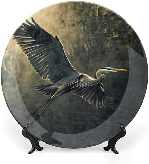 Elegant Heron Flight Bone China Decorative Plate Ceramic Plates Display For Wall Hanging Home Decor Office Ornament 6inch