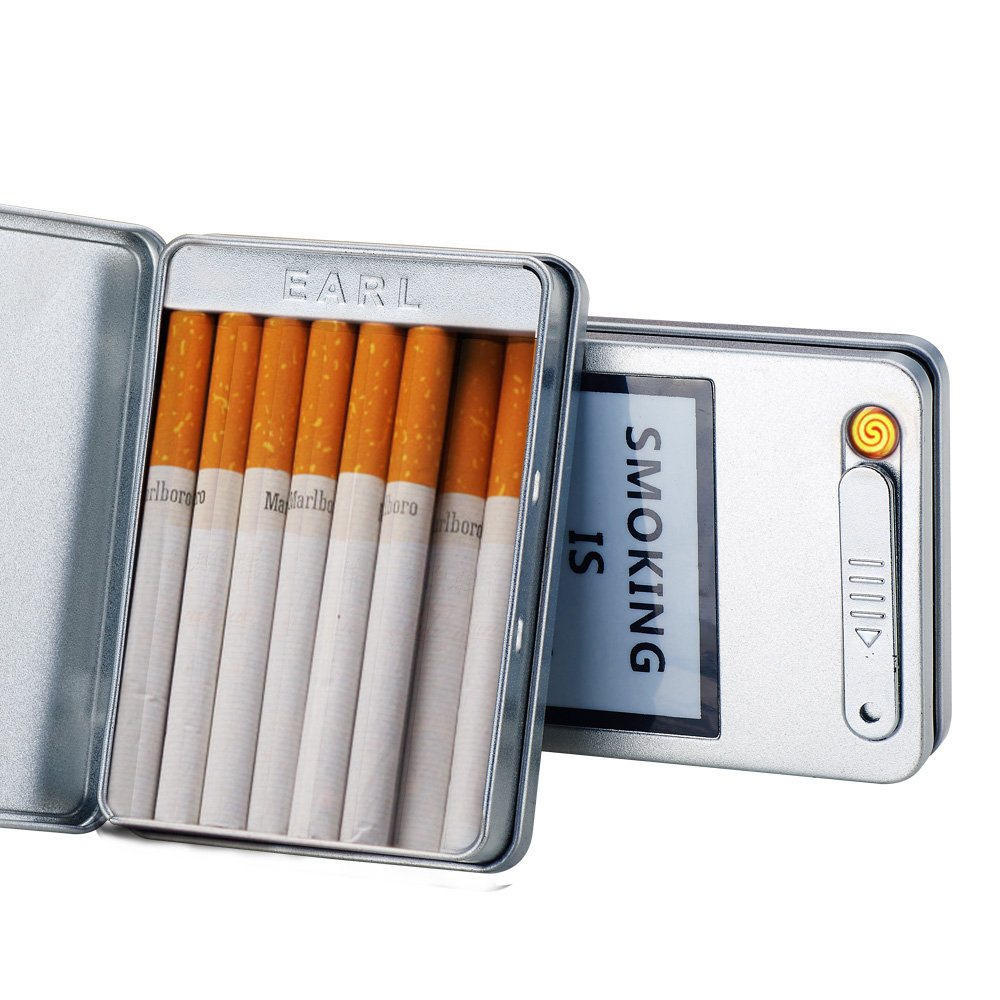 Amazon.com: SunTime USB Cigarette Lighter Case Cigarette Box Electronic  Flameless Rechargeable Windproof Lighters Can Hold 16 Cigarette Smoke  (Silver USB Lighter) : Health & Household