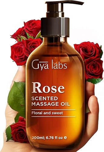 Gya Labs Aceite de masaje de rosas, 6.76 onzas líquidas, fórmula no grasa para dolores musculares, relajación profunda y todo tipo de piel, adecuado