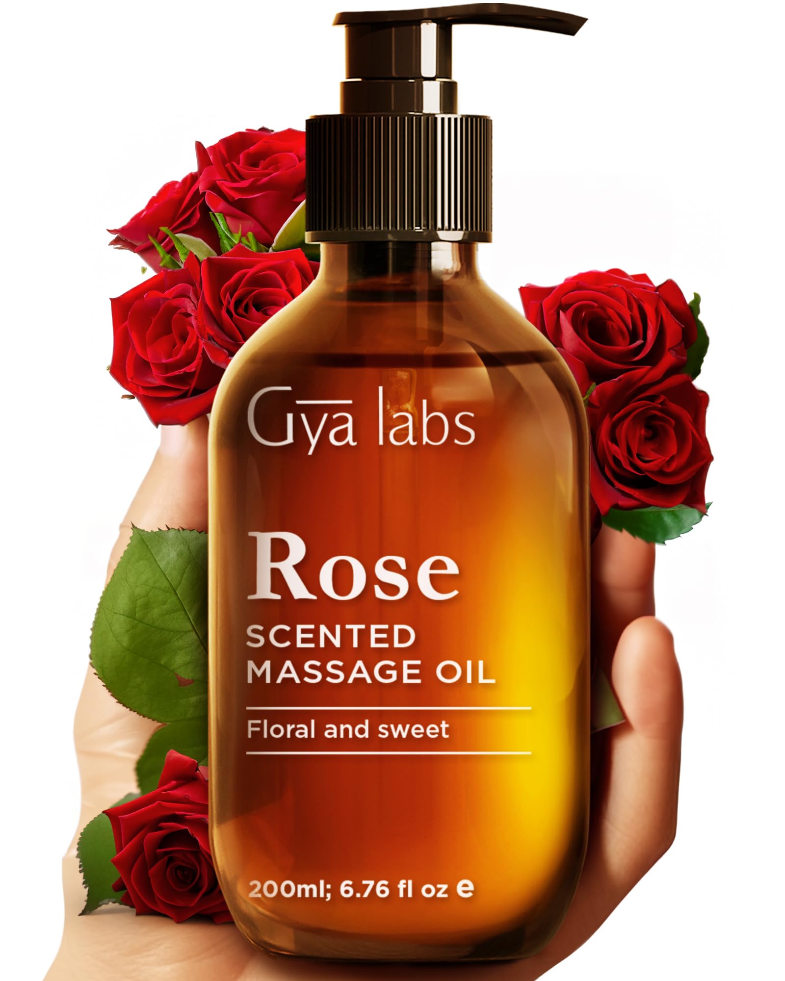 Gya LabsRose Massage Oils - Rejuvenating Aromatherapy Body Warming Massage Oil for Men & Women - Crafted with Jojoba, Argan, Sunflower, Sweet Almond & Rose Otto (200 ml)ClimatePartner certified