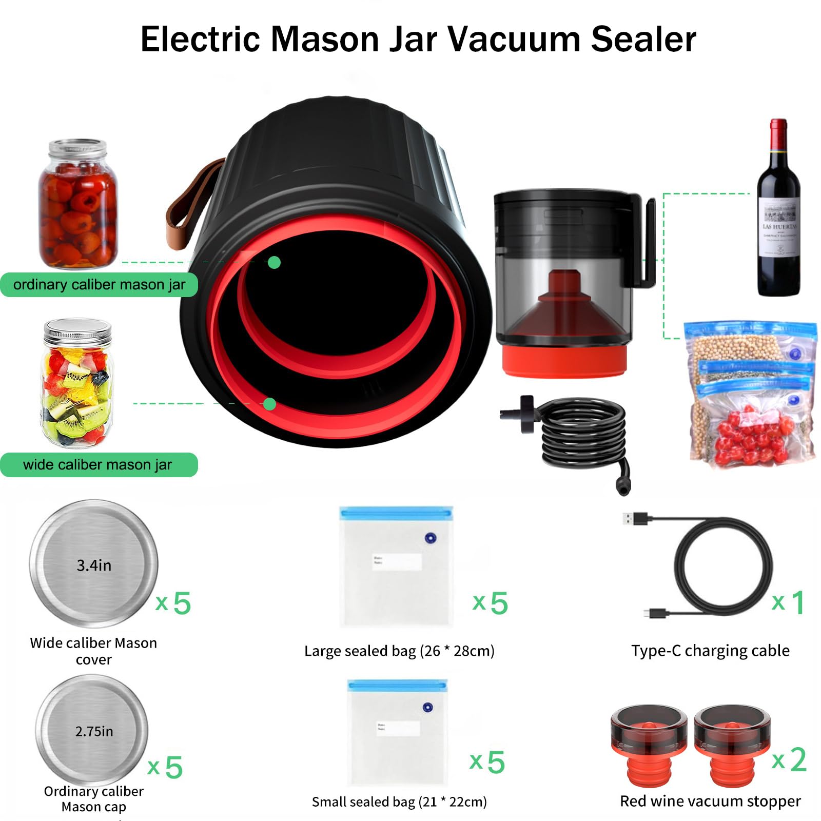 iFCOW Auto Electric Vacuum Sealer, Portable Cordless Handheld Mason Jar Vacuum Sealer for Vacuum Bags, Bottles, Wide and Regular Mouth Mason Jars Vacuum Sealer