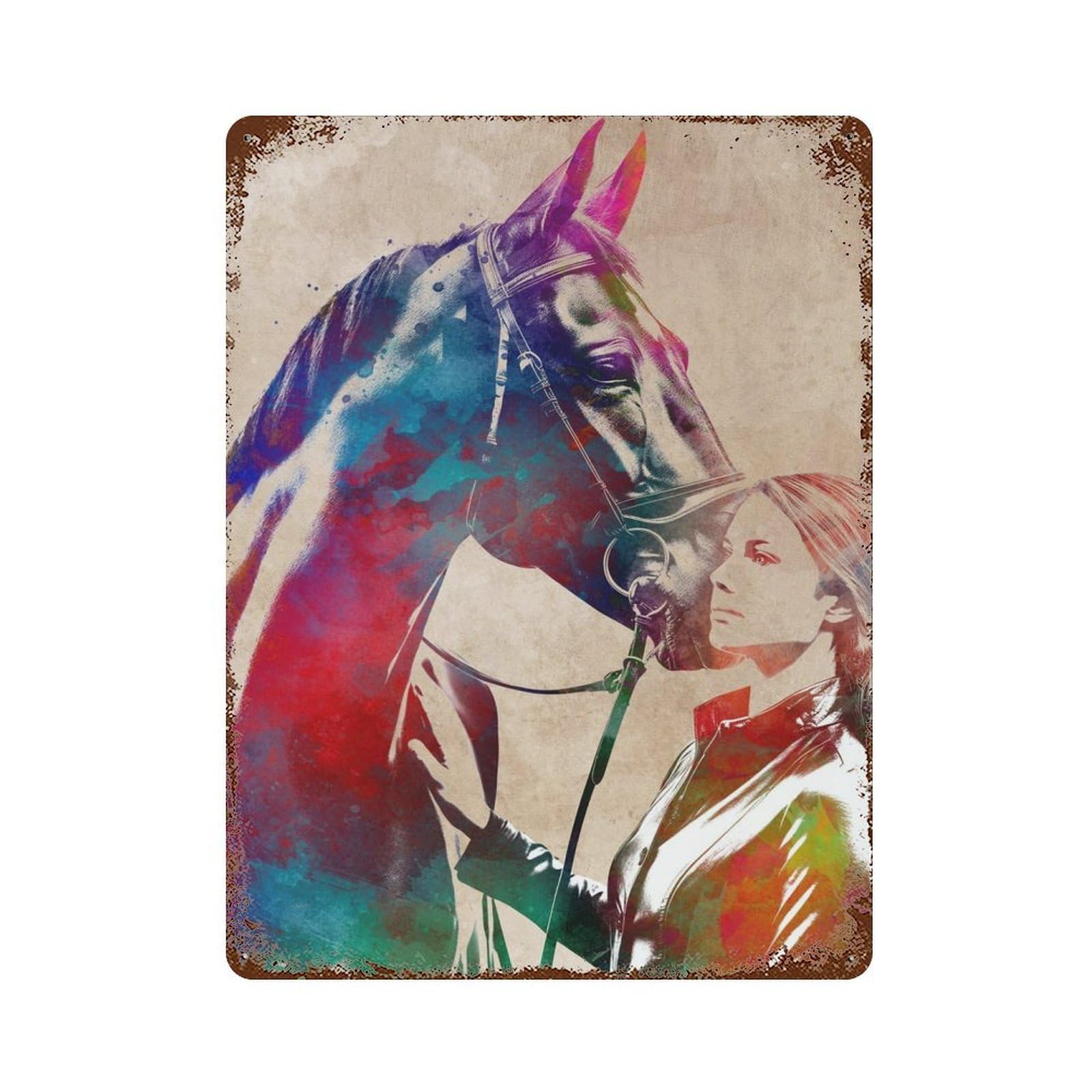 Garage Style Horse Rider Sport Art Rusty Metal Tin Sign 15.7"x11.8", Farmhouse Wall Decor for Bar And Workshop