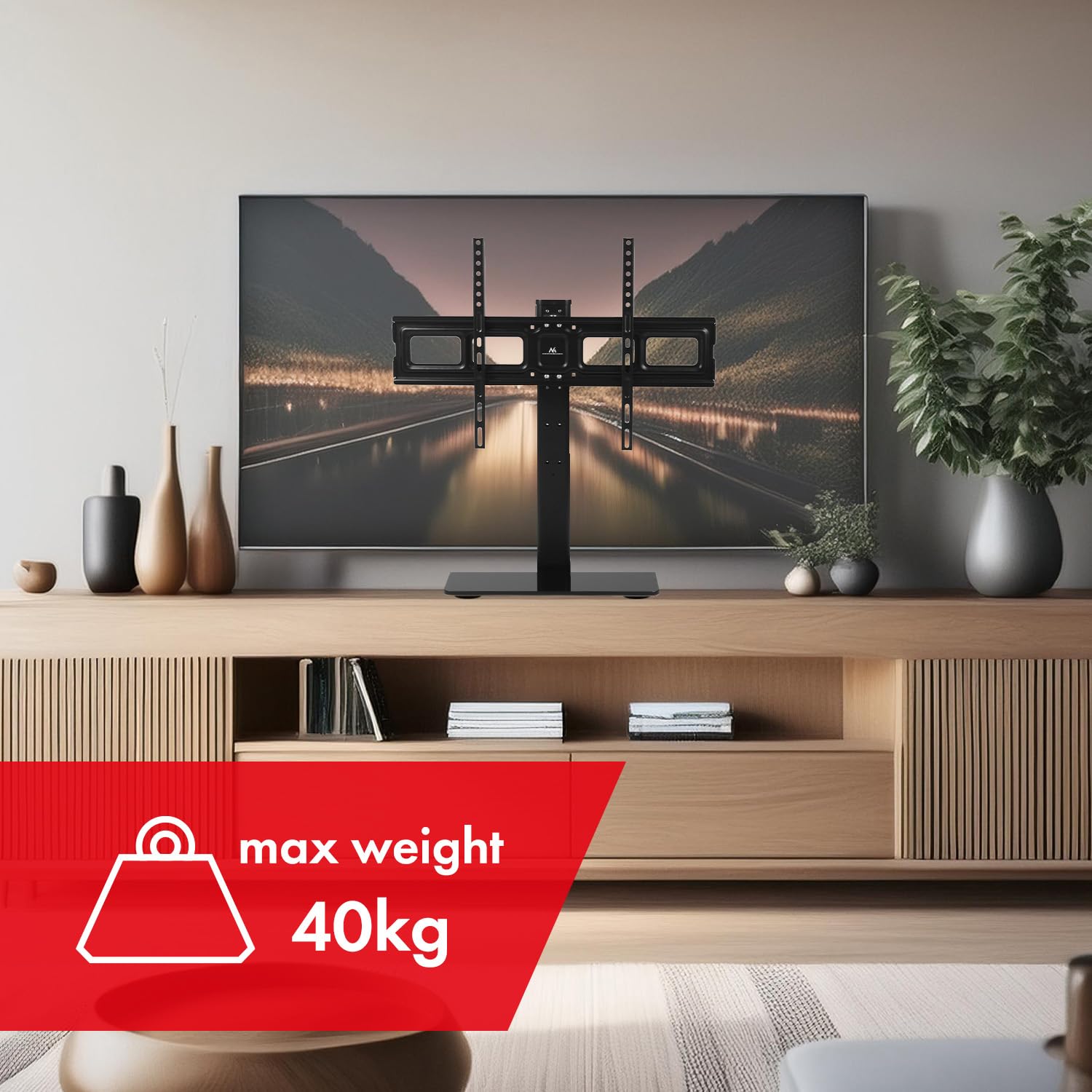 Maclean Universal TV-Ständer für für 32-75" Zoll Fernseher bis zu 40 kg | Höhenverstellbar in 3 Höhen | Max.VESA 600x400 mm | TV Standfuss Fernsehständer | Sockel aus gehärtetem Glas