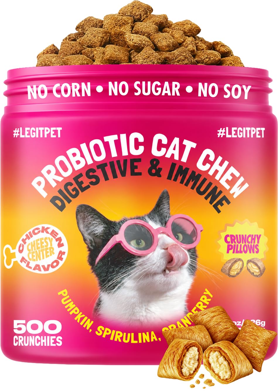 LEGITPET Daily Probiotic Cat Chews for Digestive & Gut Health – Supports Healthy Digestion & Immune System – Crunchy Chews with Creamy Center – Chicken Flavor, 500 Chews