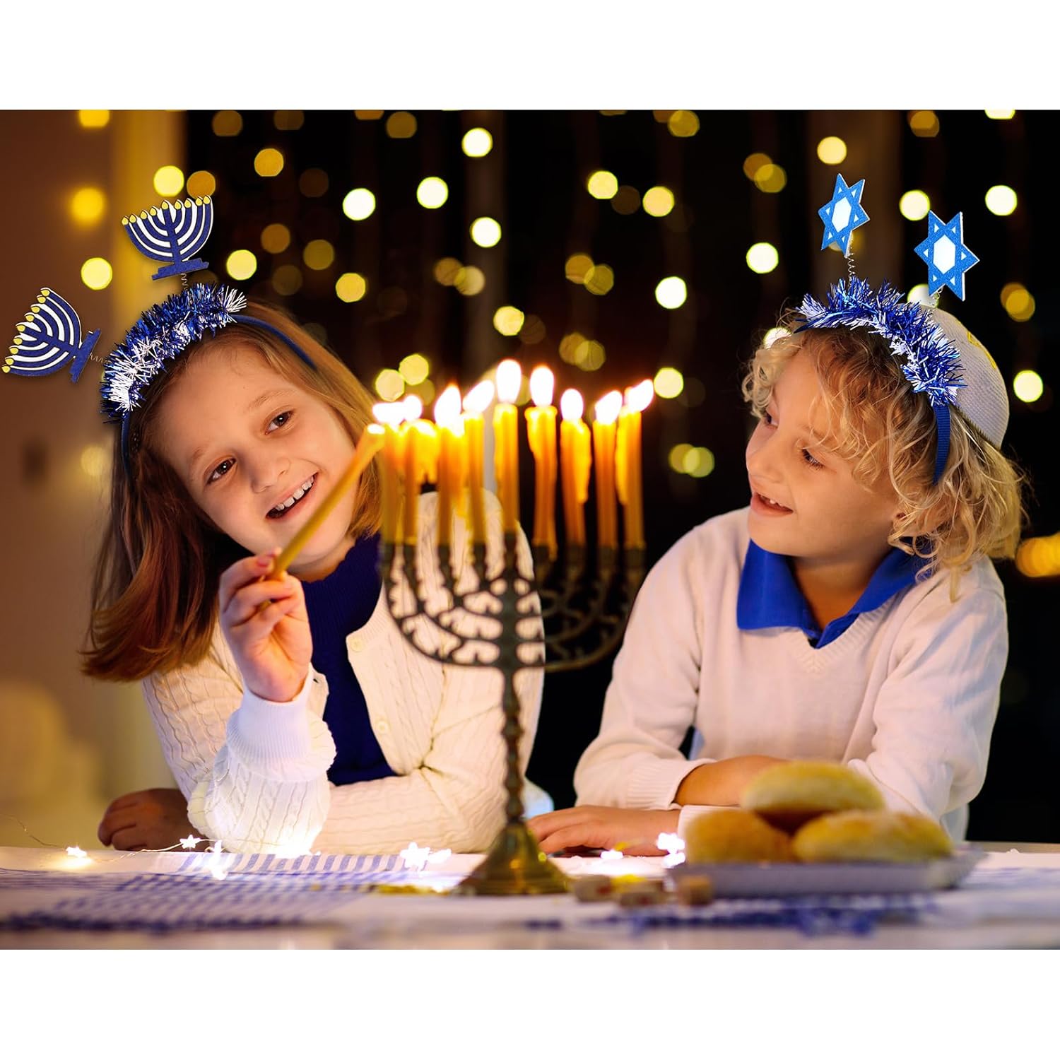 Lyrow 24 Pcs Hanukkah Headband Boppers Chanukah Felt Headband Menorah Hexagonal Star Dreidel Head Band Hanukkah Party Favors