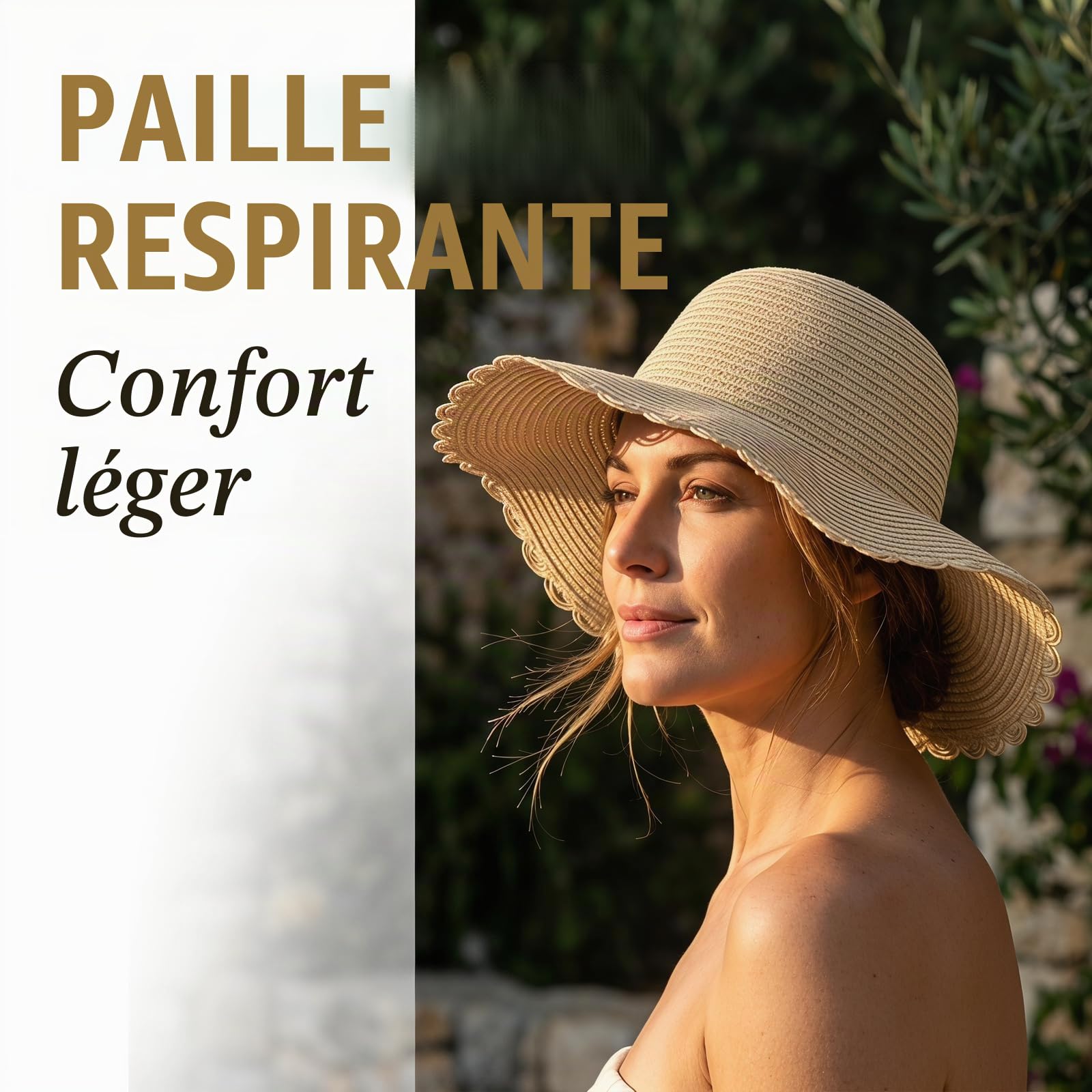 Chapeau de Soleil Souple à Large Bord, Chapeau de Soleil de Plage pour Femmes - Pliable avec Protection UV UPF 50+ et Fleur de Dentelle - Idéal pour la Plage Vacances Voyage