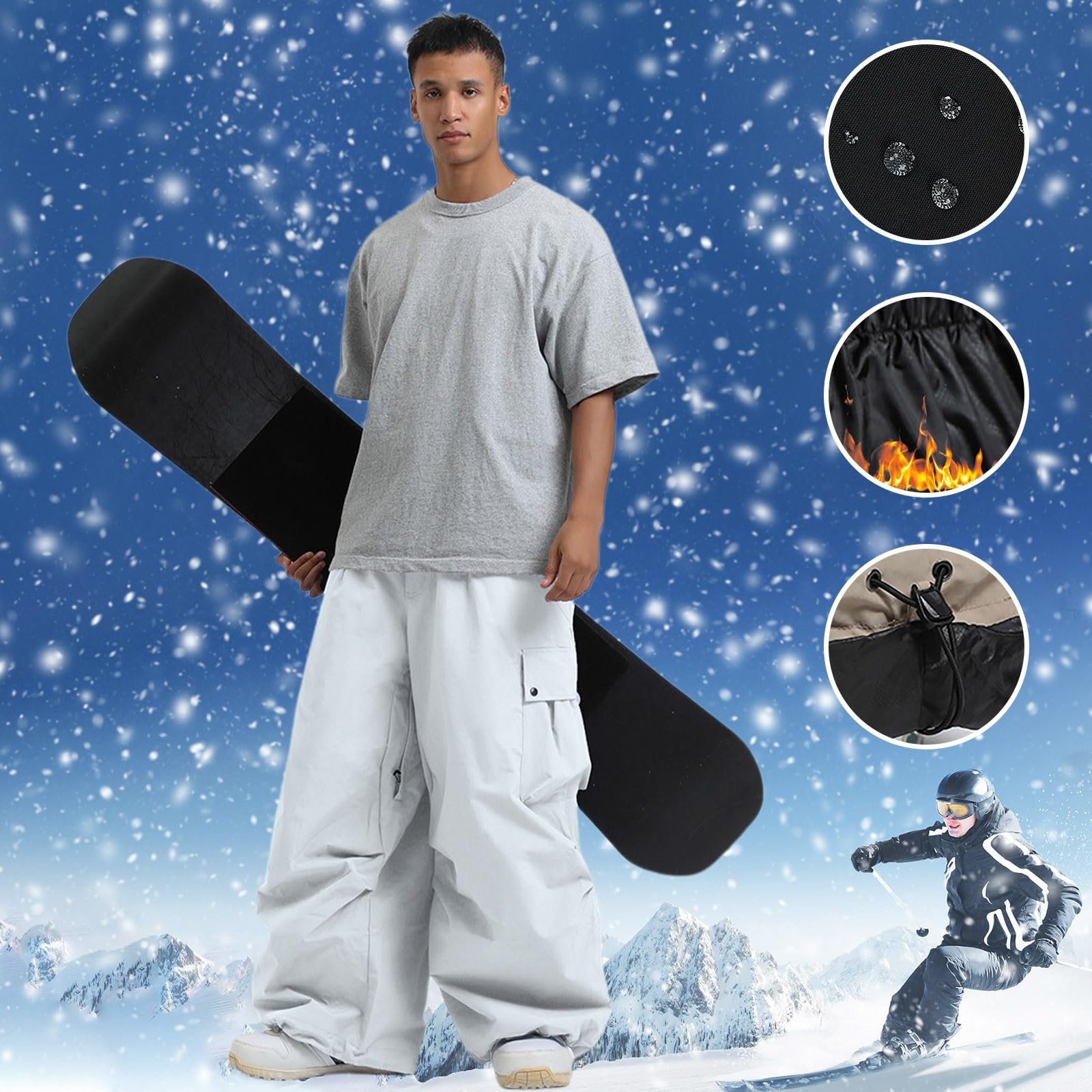 Pantalones de esquí para hombre, pantalones térmicos de snowboard, tallas grandes, básicos, con tirantes extraíbles, ropa de esquí para hombre, cintura ajustable,