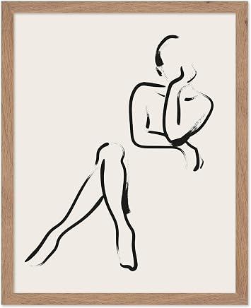 Poster Master Female Silhouette Poster - Retro Woman Portrait Print - Line Art - Girly Design - Chic Boho Decor - Sketch & Abstract Design - Great Office or Girls Bedroom Decor - 8x10 Beige Framed