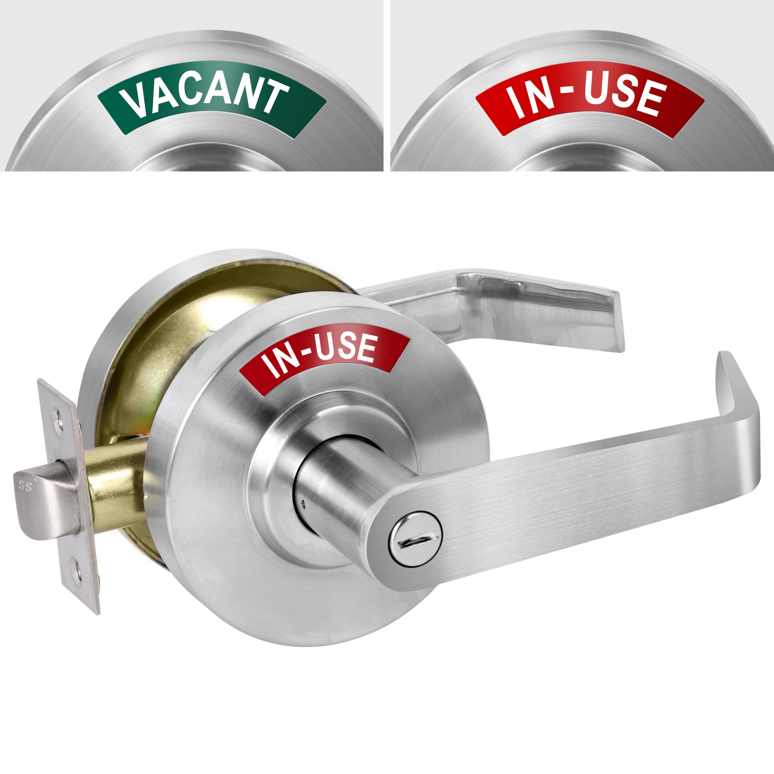 Commercial Door Handle for Restroom, Vacant Occupied Bathroom Lock, Occupied Door Handle, Privacy Indicator Door knob for Public & Industrial Buildings (Satin Chrome)