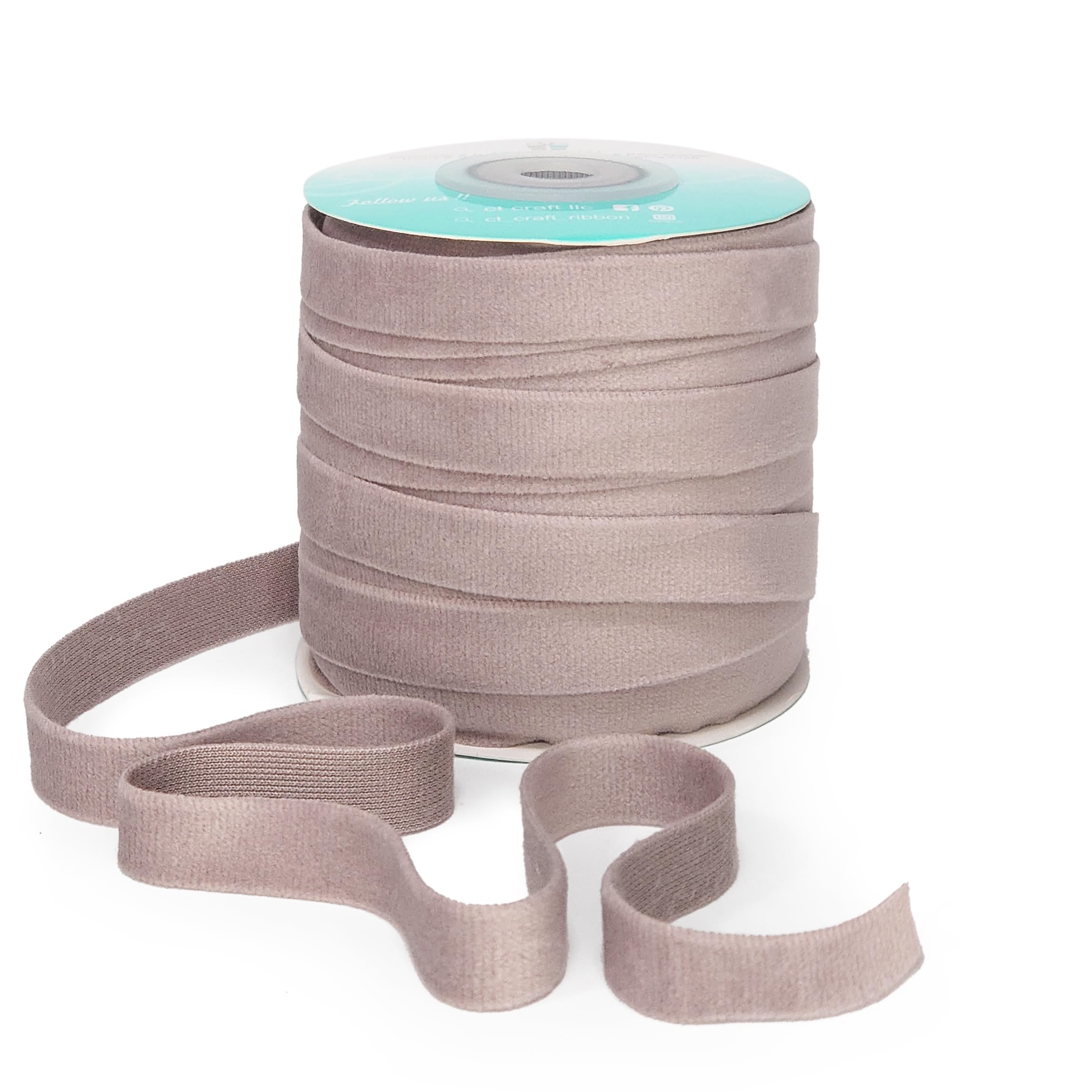 CT CRAFT LLC Velvet Ribbon for Christmas Home Decor, Gift Wrapping, DIY Crafts, 3/8" (10mm) x 25 Yards - Light Grey Pink