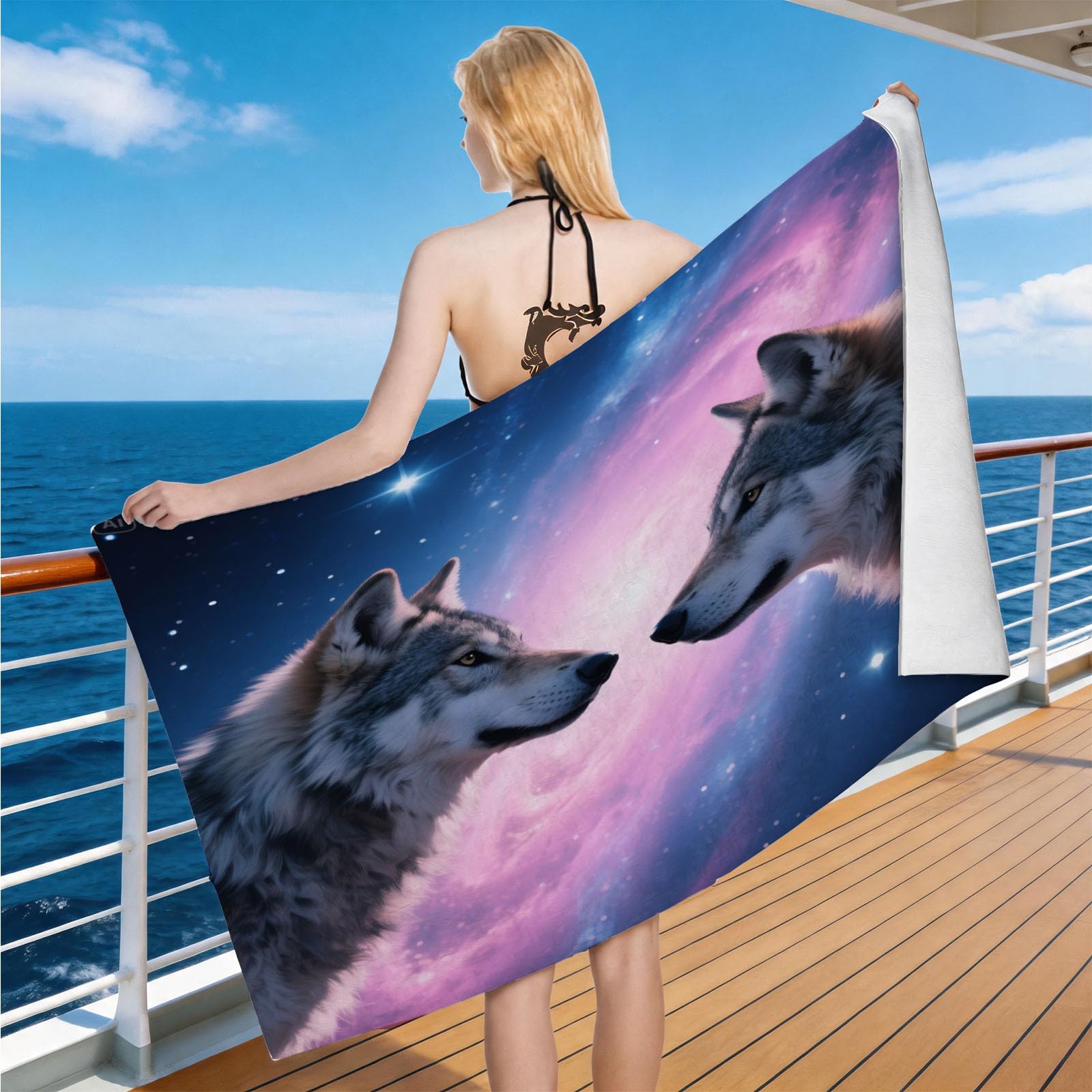 Hongduo Microfiber Quick Dry Beach Towel Galaxy Wolf, 3D Fantasy Starry Sky Beach Towels Absorbent Fast Drying Bath Towels, Travel Camping Gym Swimming Bathroom (80x160cm)