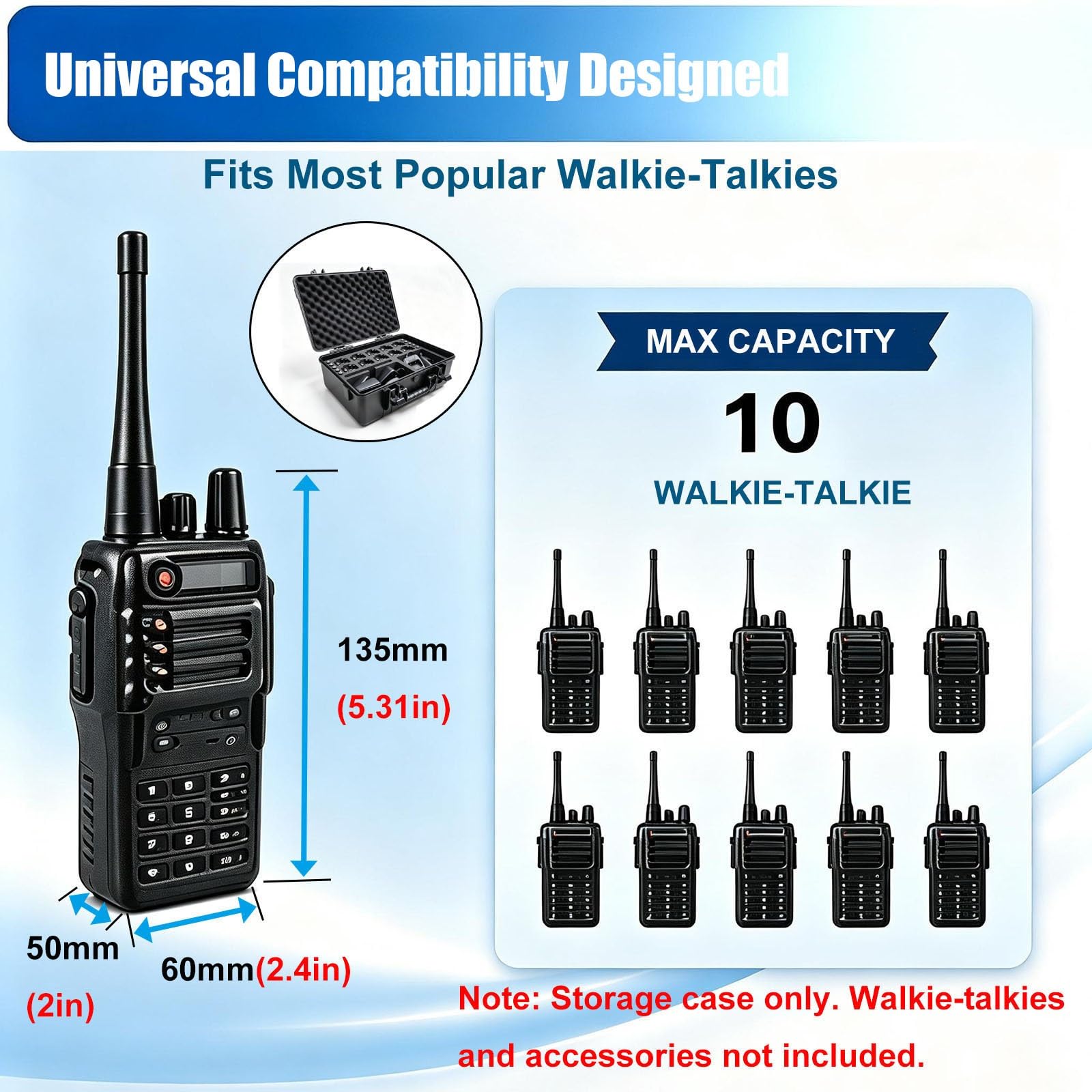 Przenośny ergonomiczny uchwyt Walkie Talkie pudełko do przechowywania/etui | Wodoodporna, wnętrze z pianki EVA, 10 gniazd, magazyn, konstrukcja, komunikacja zewnętrzna (czarna)
