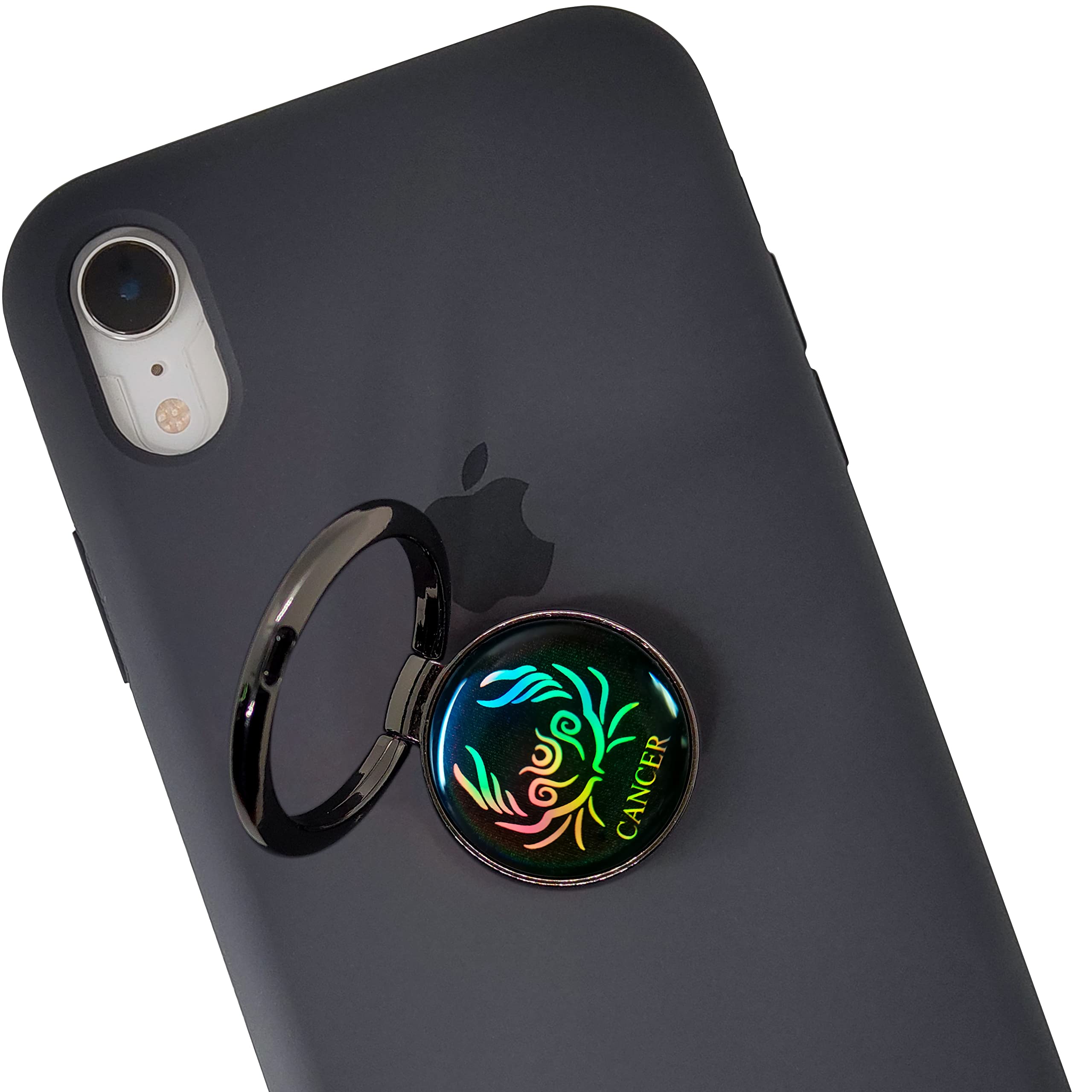 swap-n-snap Black 360 Holo-Ring Mobile Phone Grip Holder with Hologram Zodiac Logo - Cancer Design