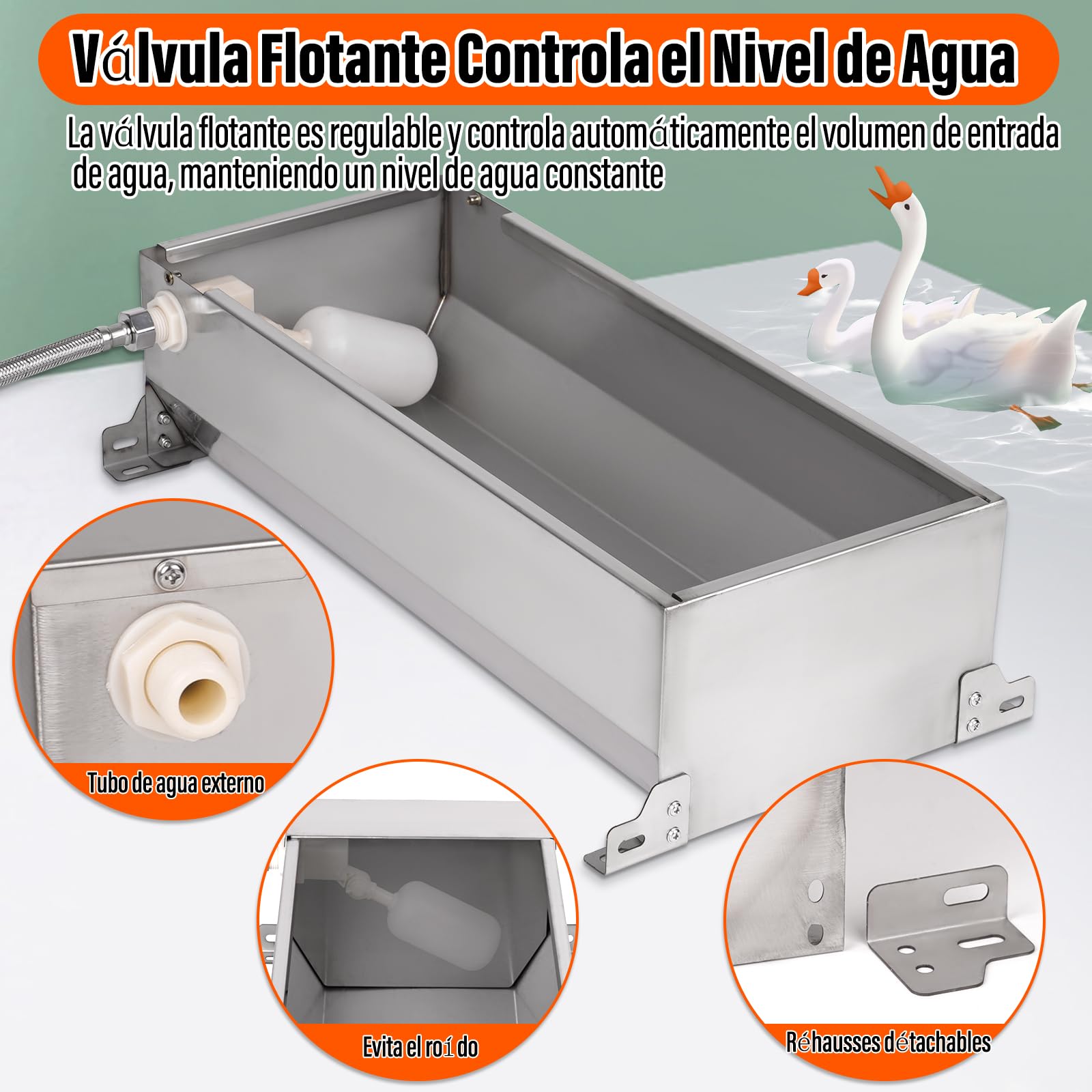 Bebedero Automático Para Caballos , Bebedero de Acero Inoxidable con VáLvula de Flotador Ajustable de 1/2 Pulgada Para Caballos, Vacas, Cerdos, Ovejas, Perros y Bebederos
