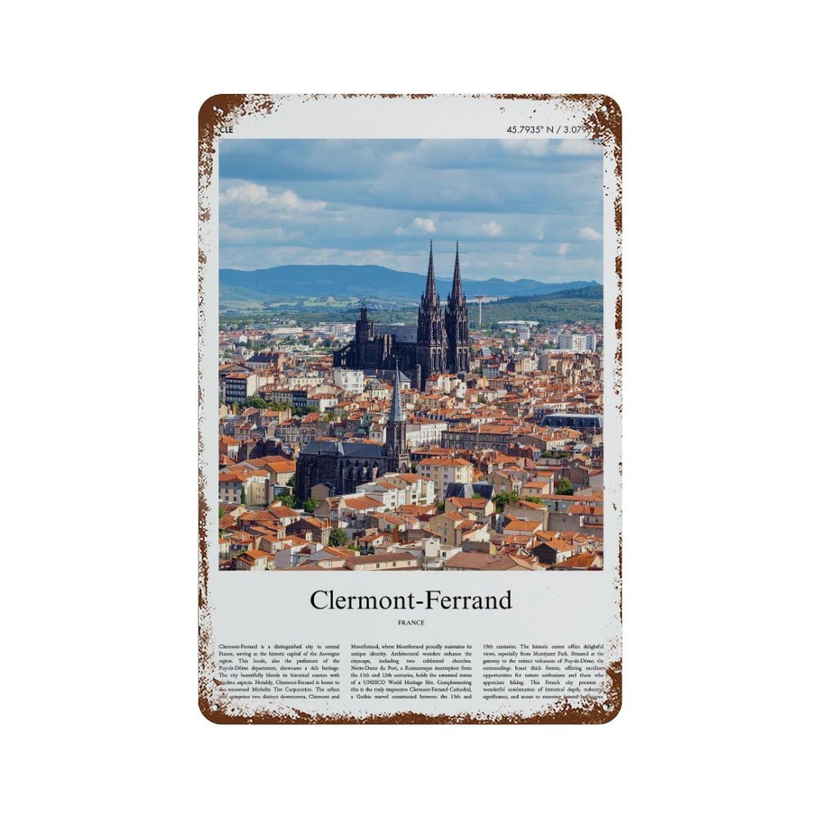 xiaoxiaoshen Clermont-ferrand France City Scenery Wall Decor Art Metal Tin Poster Modern Home Decor Art Home Bar Shop Decorations Vintage Sign 30x20cm