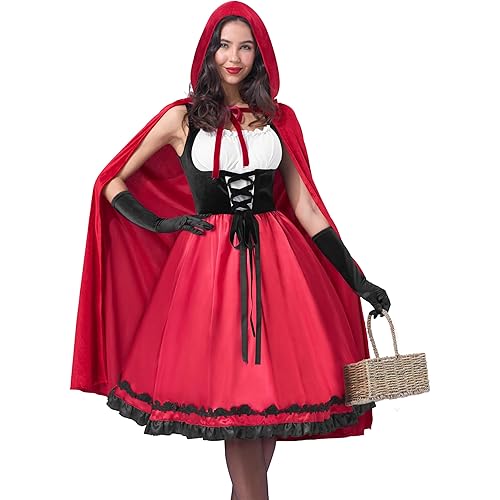Spooktacular Creations Women Little Red Riding Hood Costume, Halloween Hooded Cloak Adult Cape Dress for Fairy Cosplay Party
