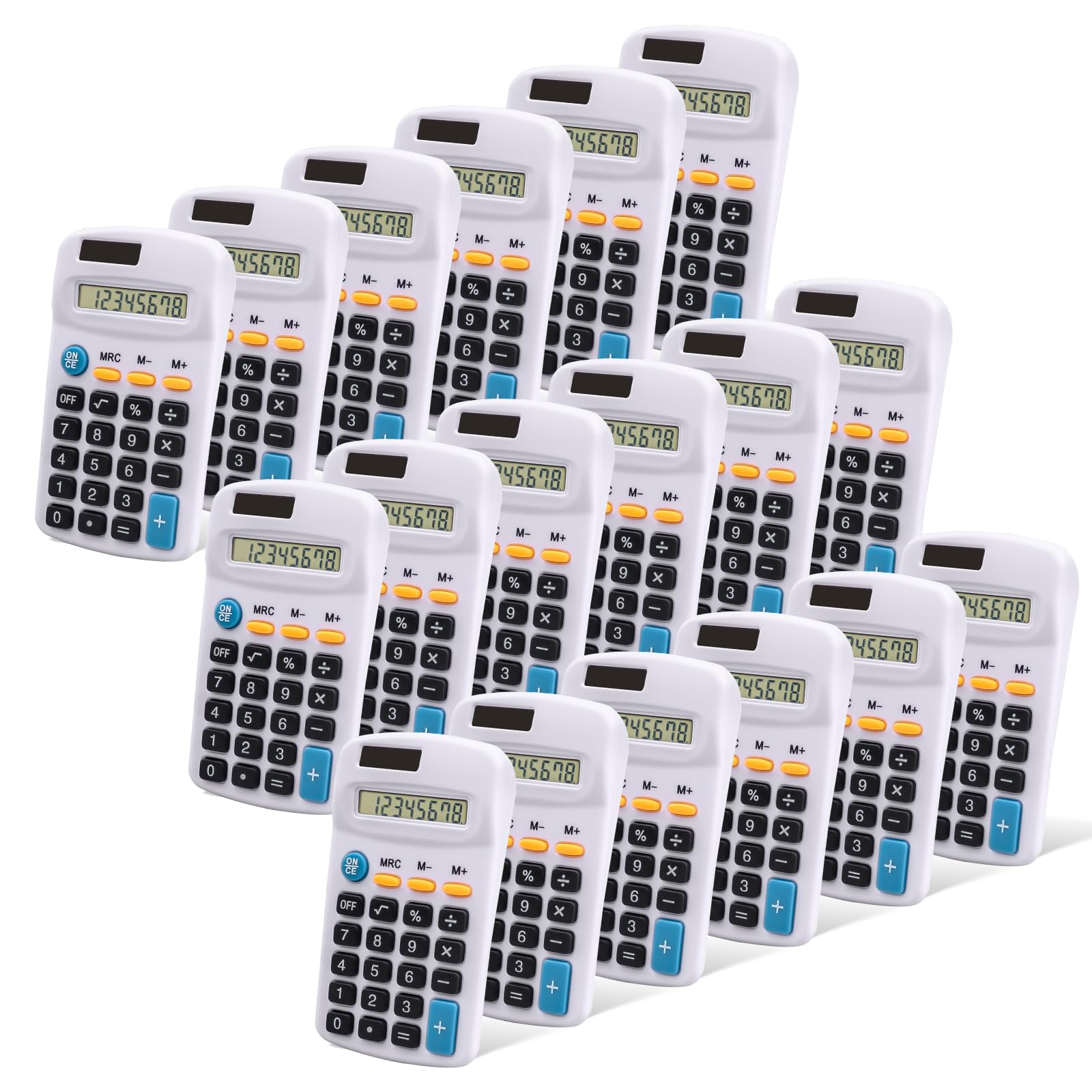 20 Pieces Pocket Calculator Bulk, Solar Battery Dual Power Mini Calculators Basic Calculators, 8 Digit Display Calculator for Kids Student School Office Accounting Tool (White)